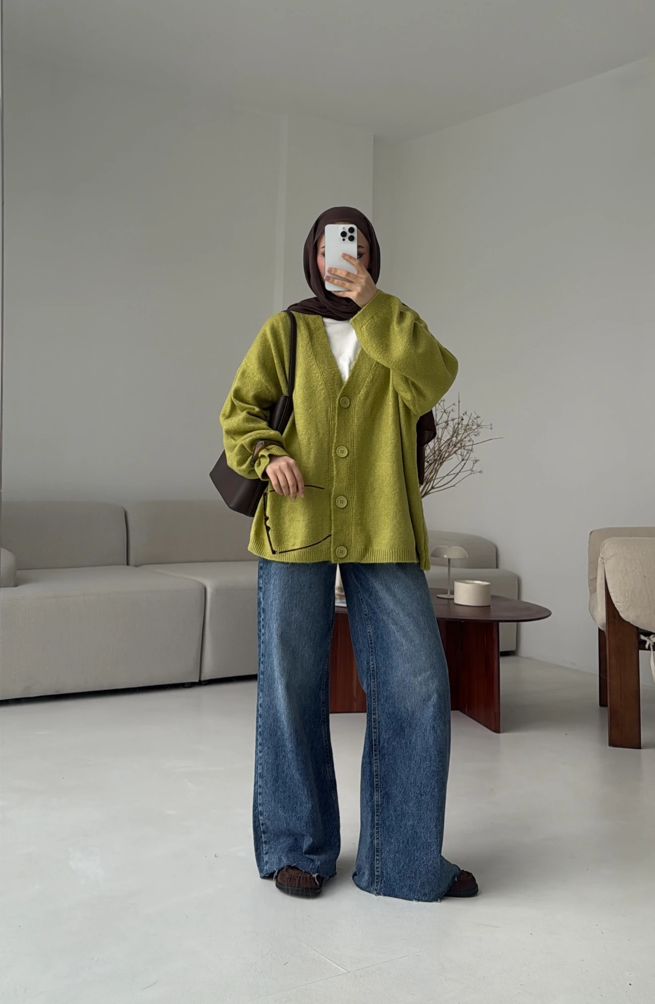 Oversize Yünlü Kazak Yağ Yeşili