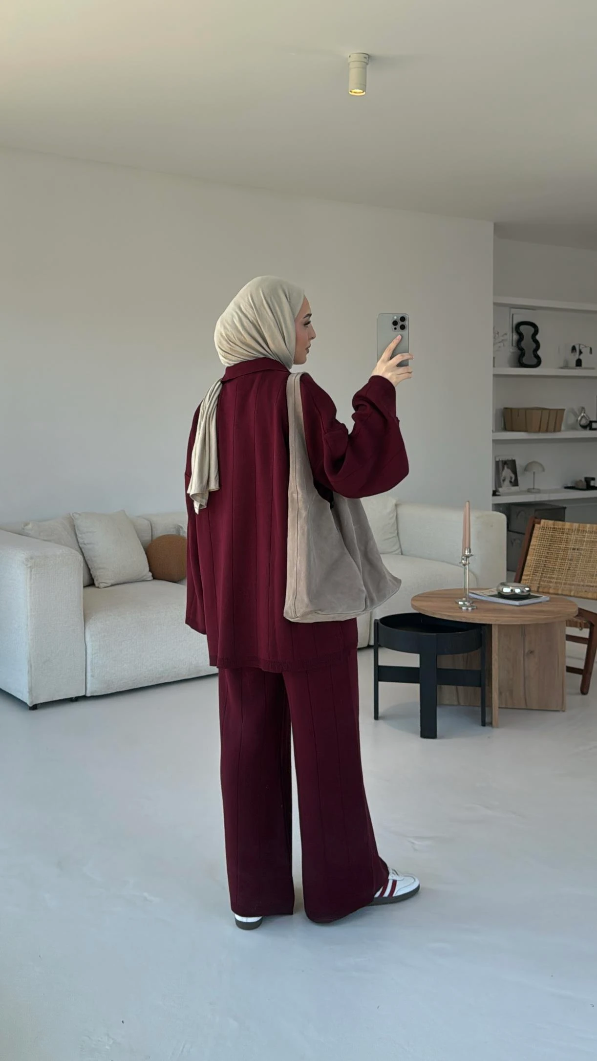 Düz Fitilli Triko Takım Bordo