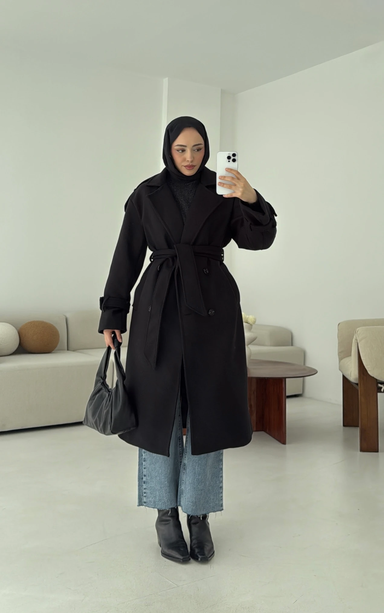 Premium Uzun Kaşe Kaban Siyah