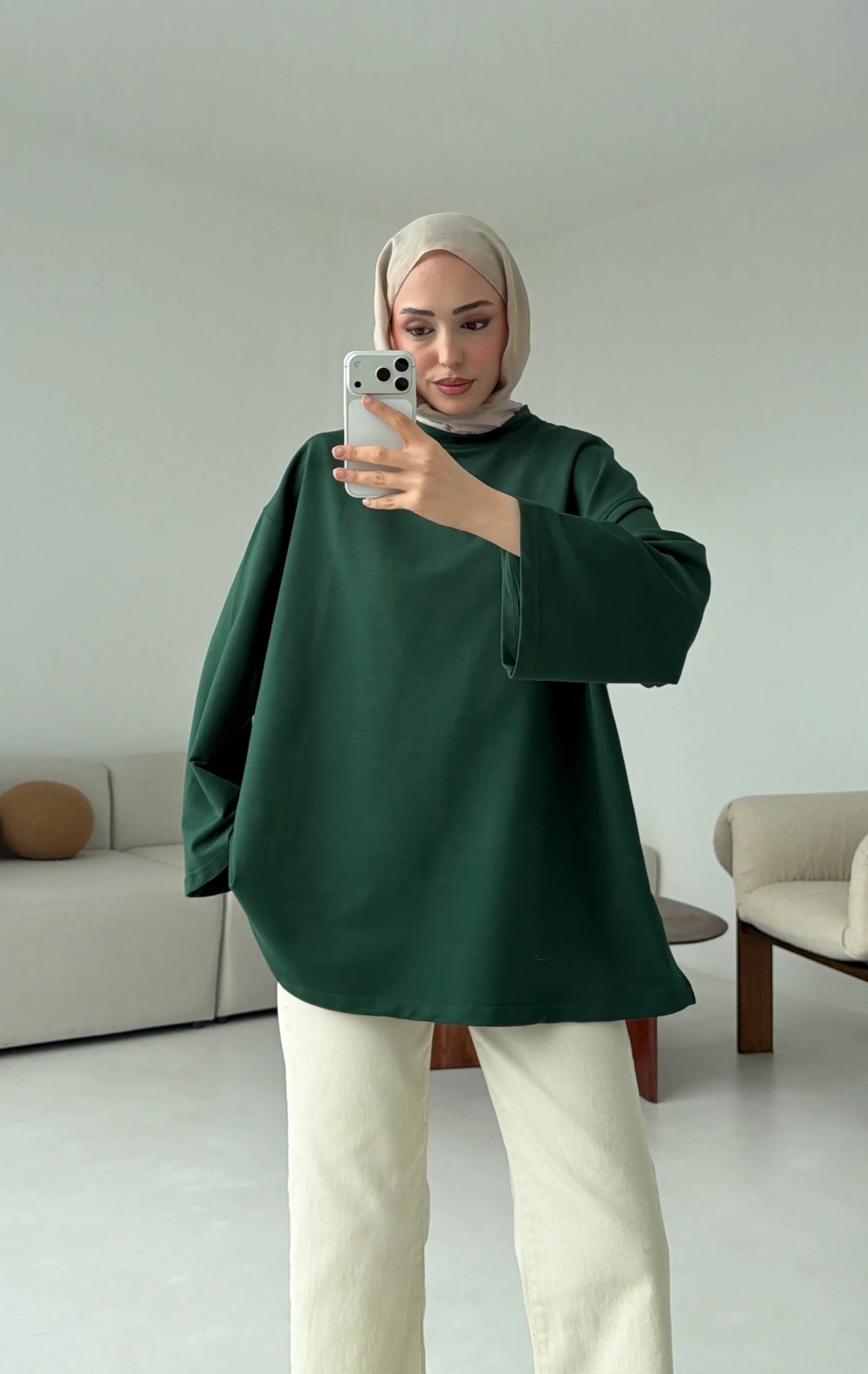 Basic İki İplik Sweat Zümrüt