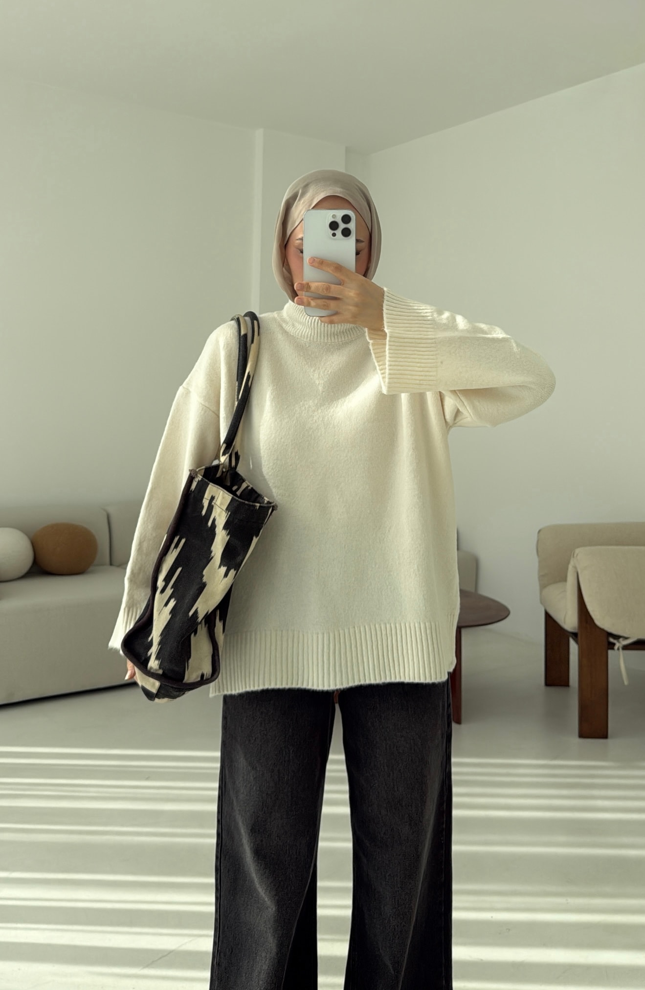 Yarım Yaka Triko Kazak Krem