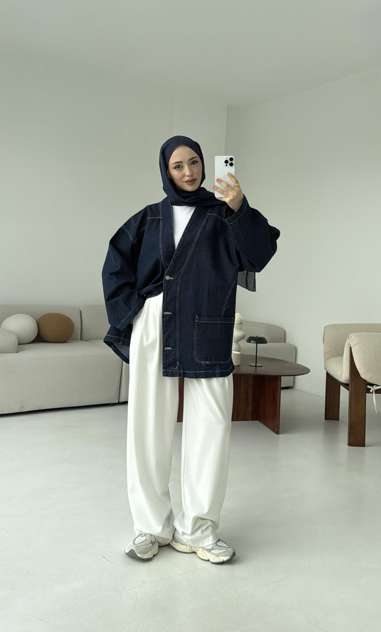Oversize Wide Denim Ceket Lacivert