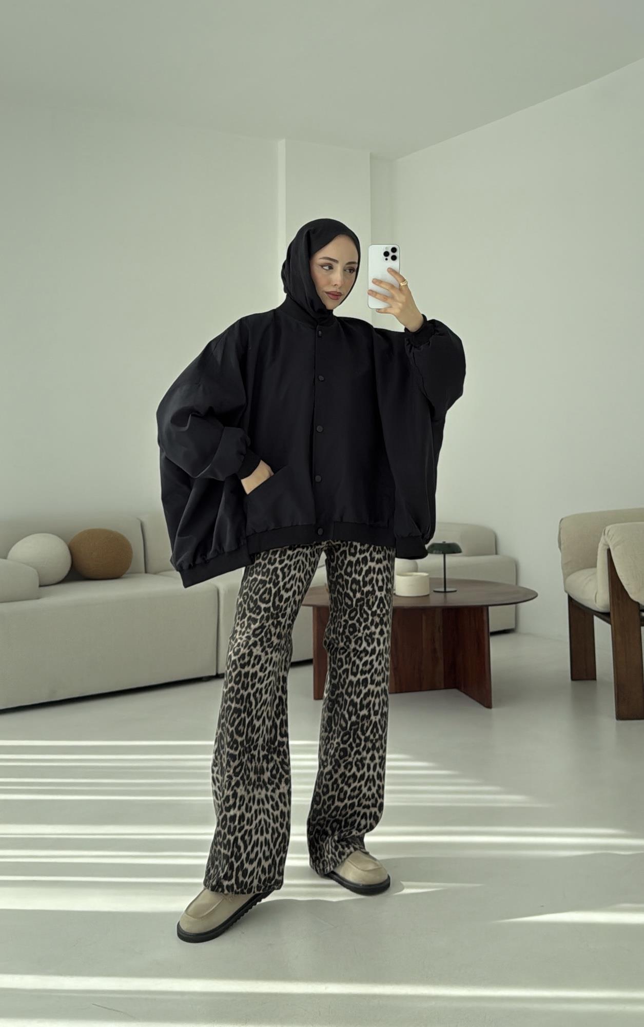 Overize Asimetrik Kesim Bomber Ceket Siyah