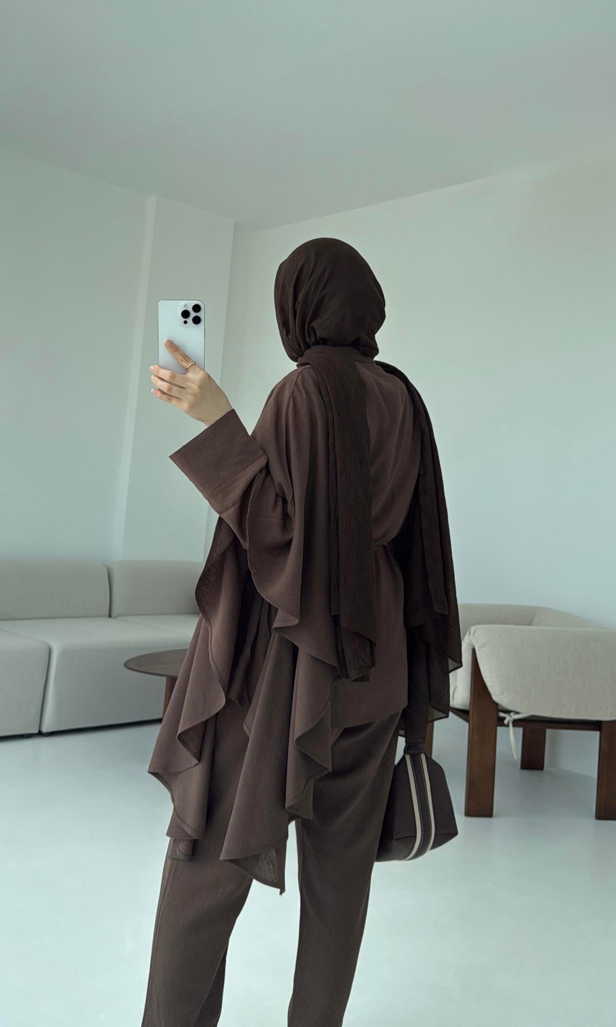 Volanlı Kimono Takım Kahve