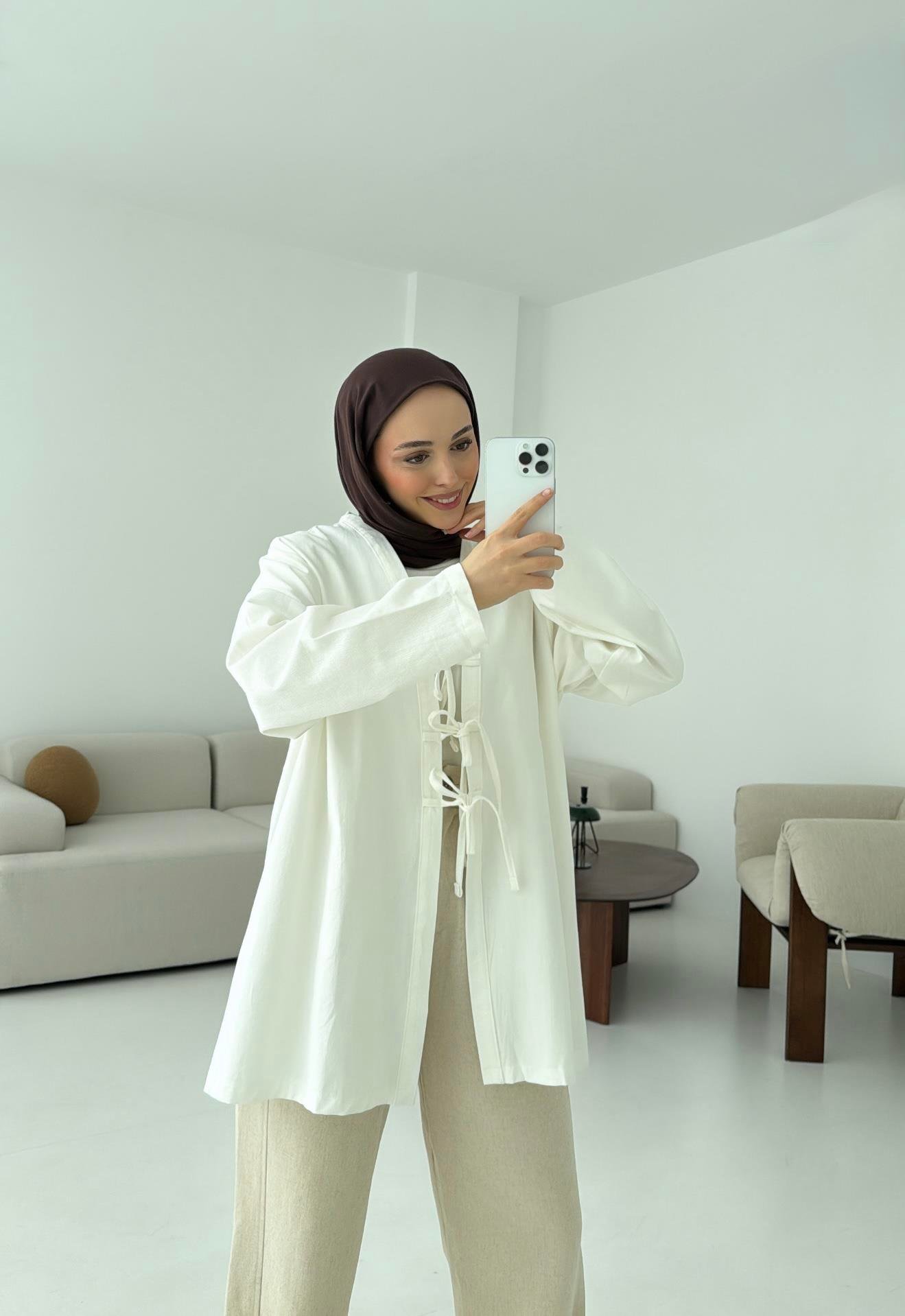 Üç Bağlamalı Kimono Beyaz