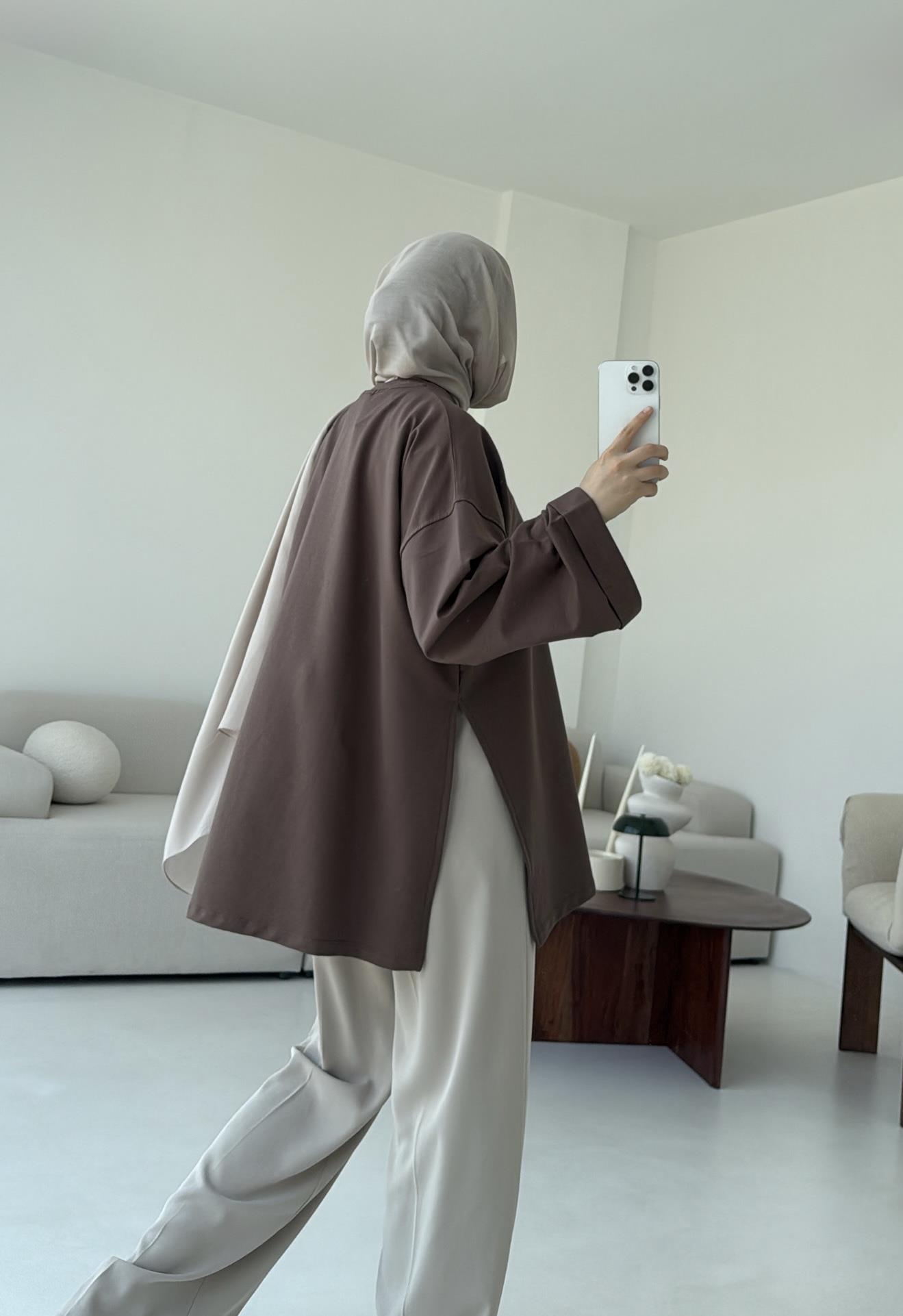 Bağlamalı Yanı Yırtmaç Detay Sweat Acık Kahve
