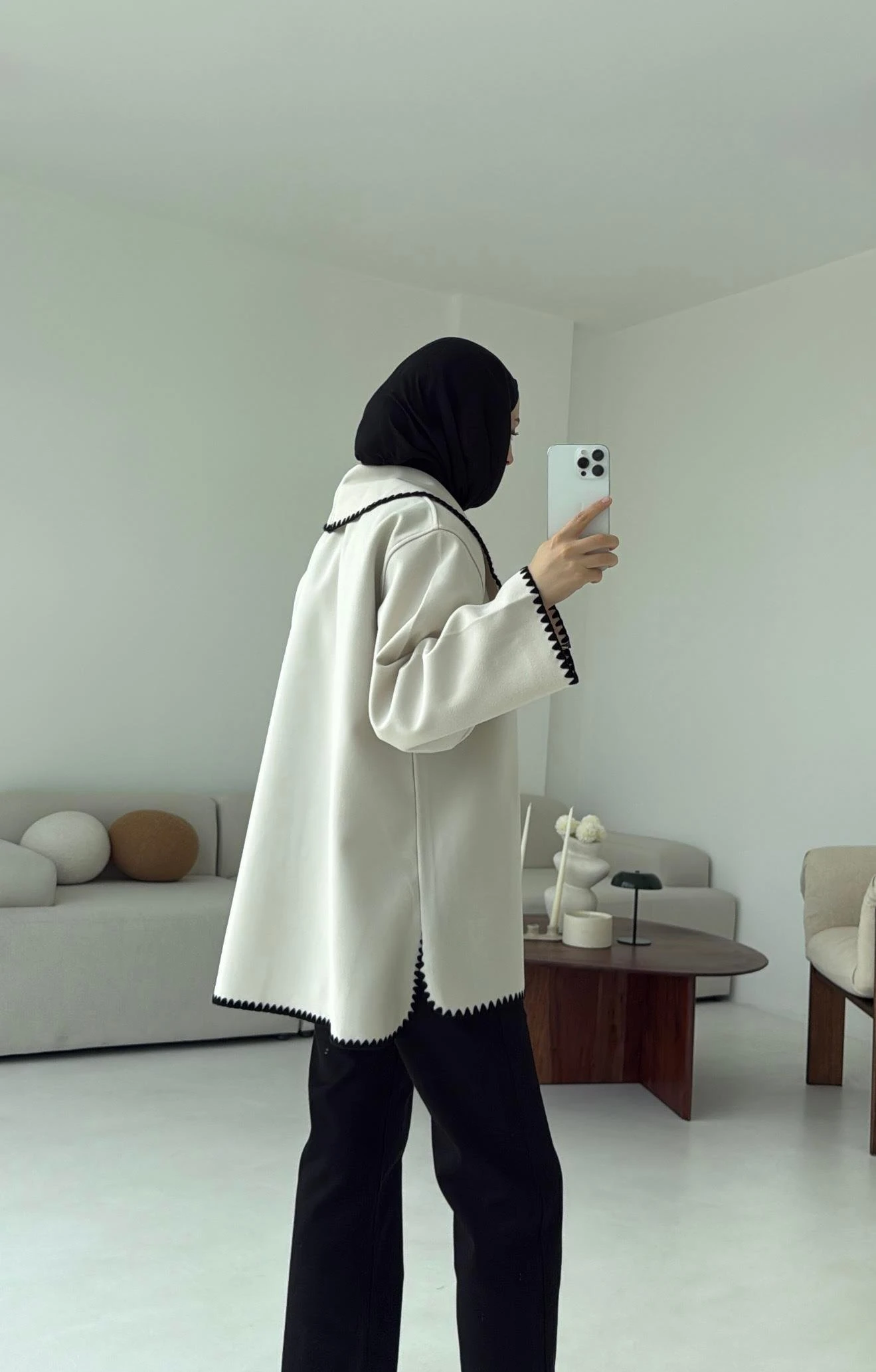 Dikişli Kaşe Ceket Bej