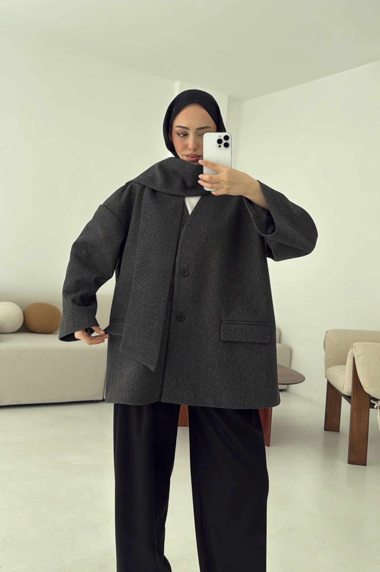 Düşük Omuz Atkılı Kaşe Ceket Antrasit