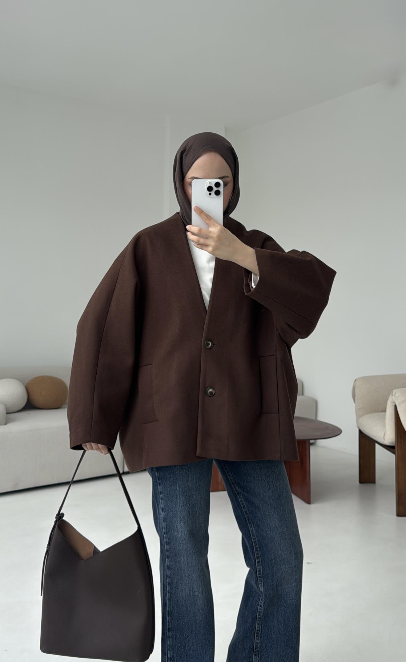 Soft Oversize Kaşe Kaban Kahve