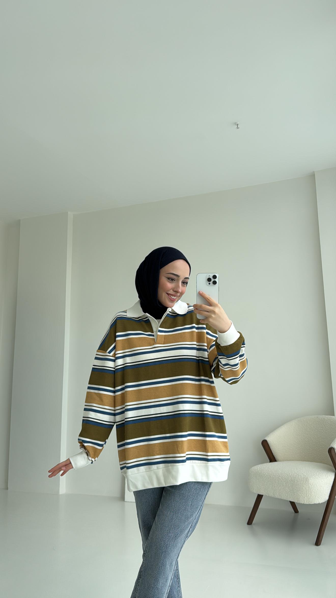 Polo Yaka Yeşil Sweatshirt