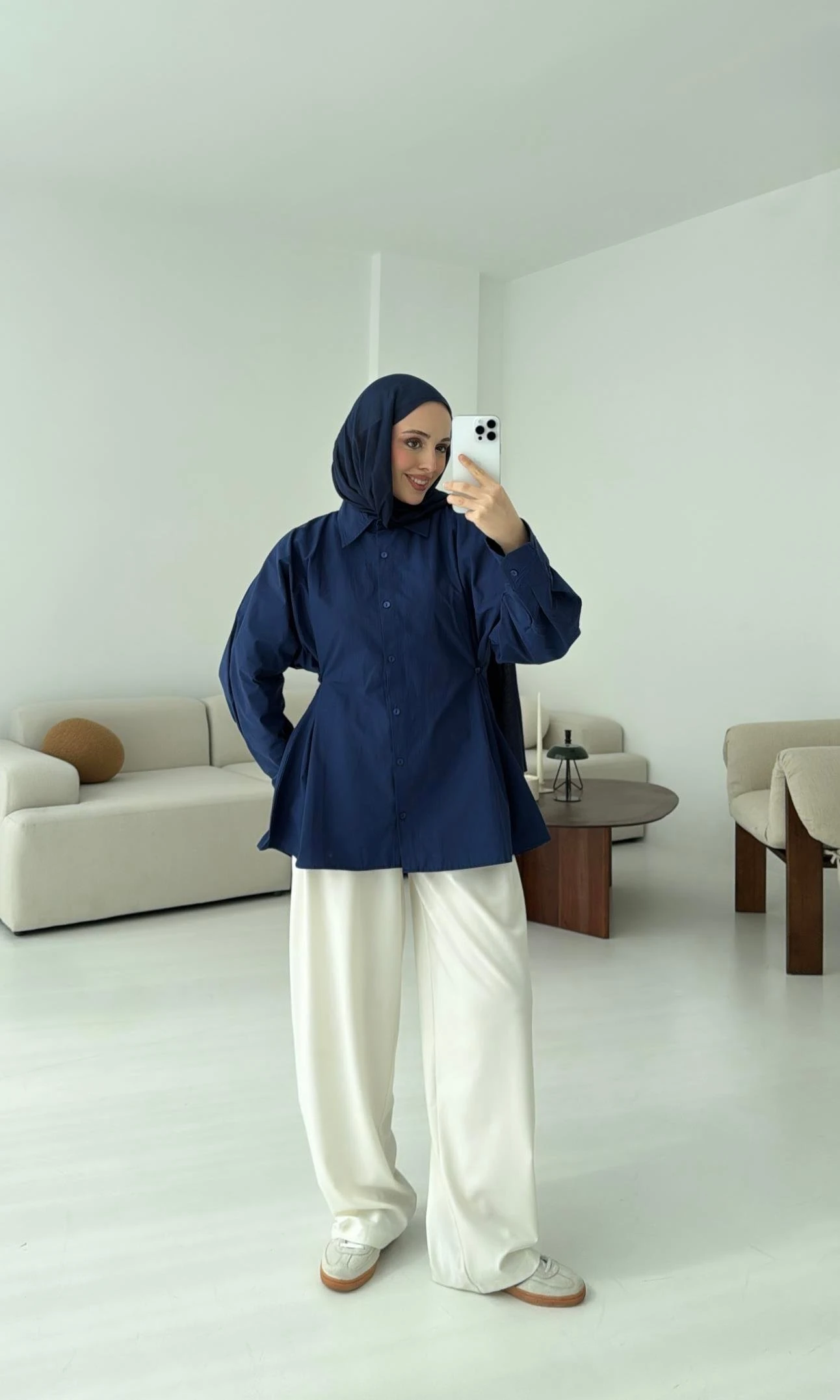 Yanları Düğmeli Gömlek Lacivert