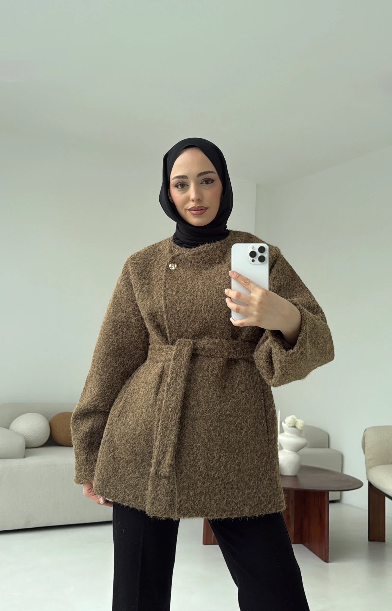 Tek Dügmeli Keçe Kaban Haki