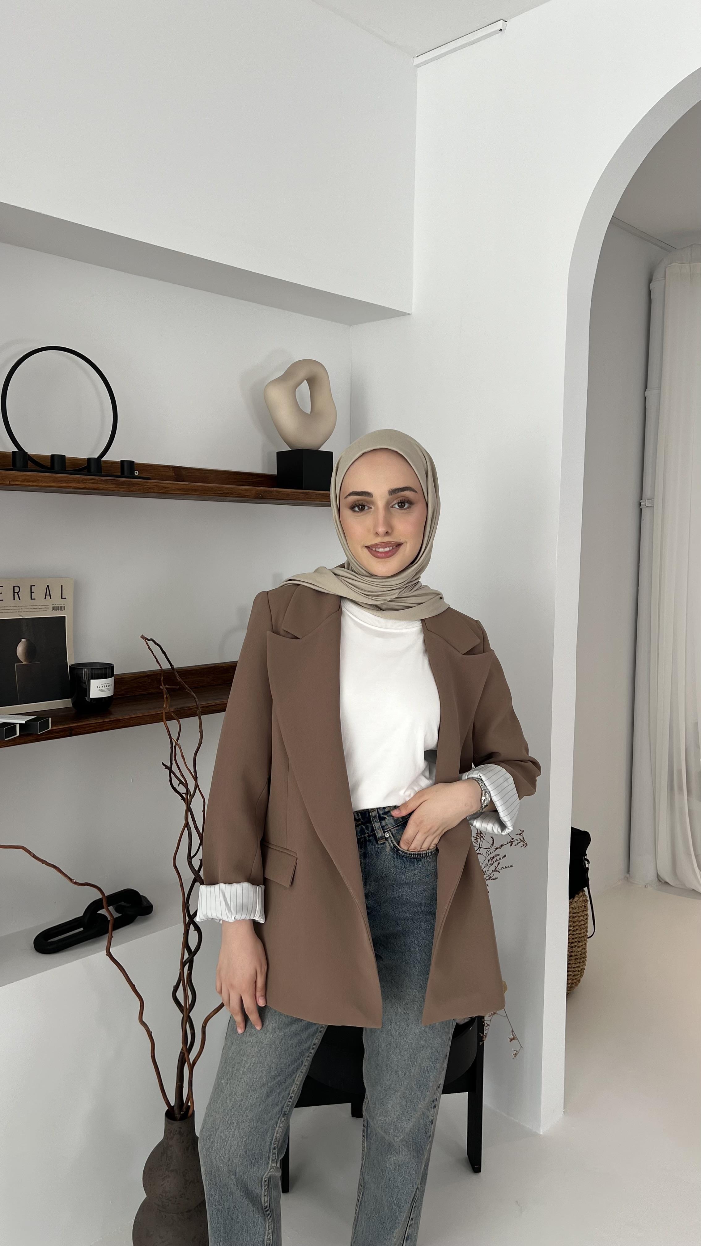 Kolu Katlamalı Blazer Kahve