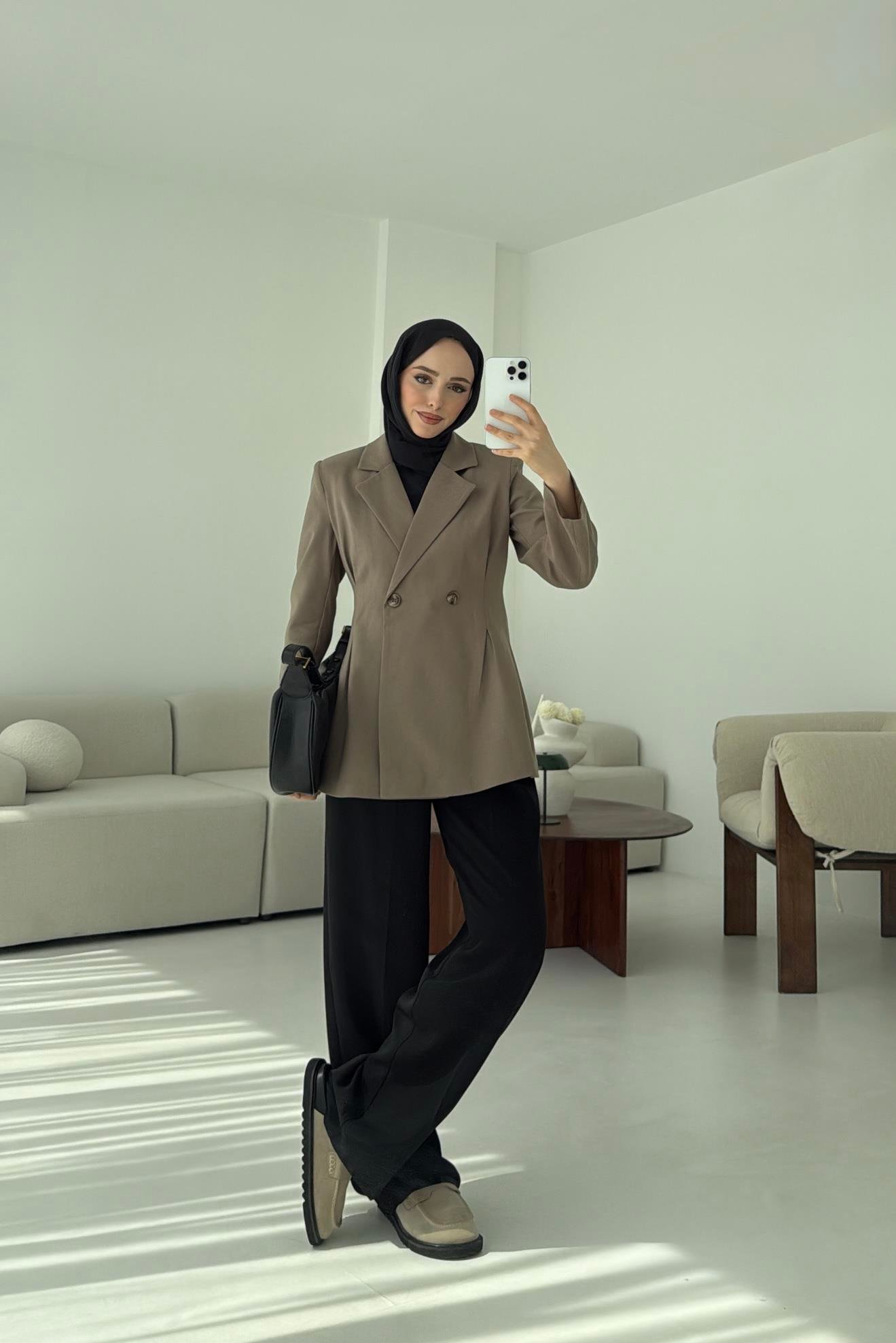 Pile Detay Blazer Ceket Vizon