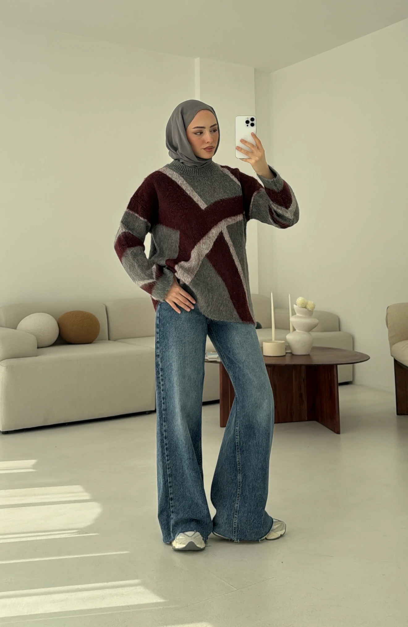 Gri Bordo Geçişli Kalın kazak