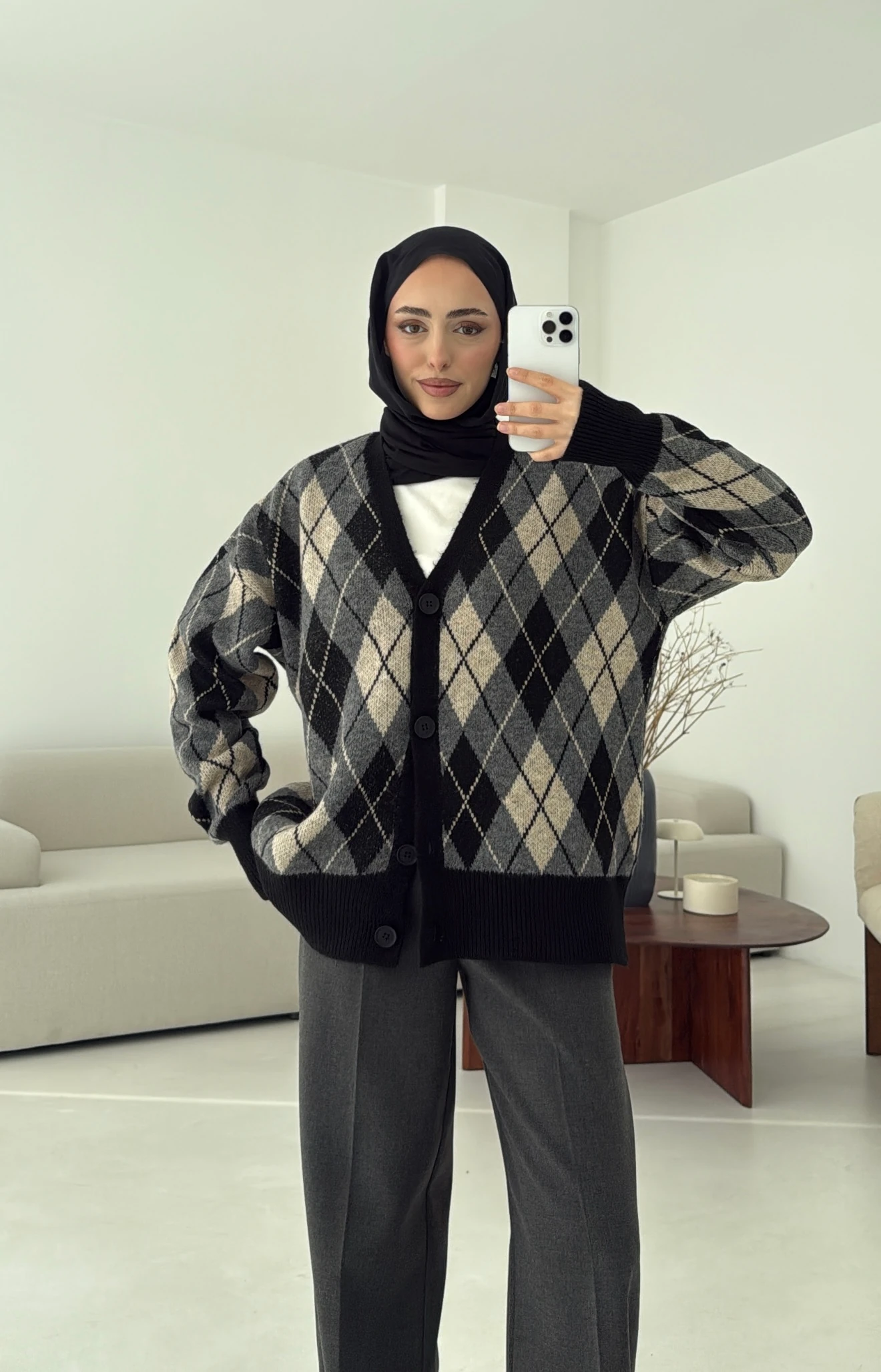 Baklava Jakarlı Hırka Siyah