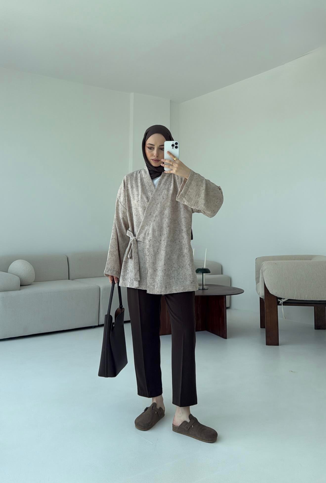 Keten Batik Bambu Kimono Taş