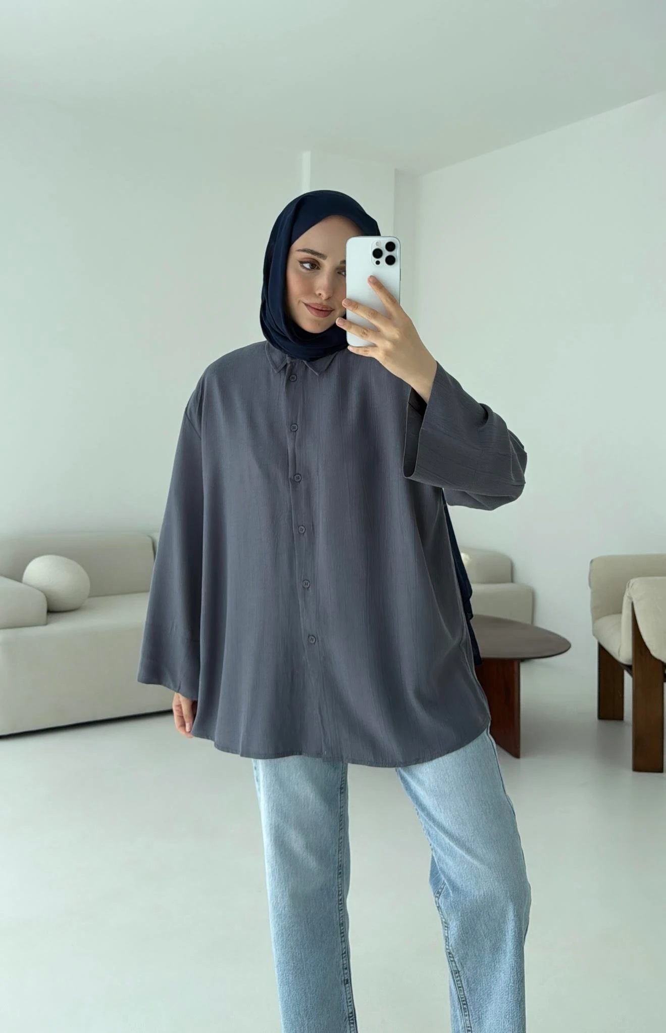 Tencel Yıkamalı Gömlek Antrasit