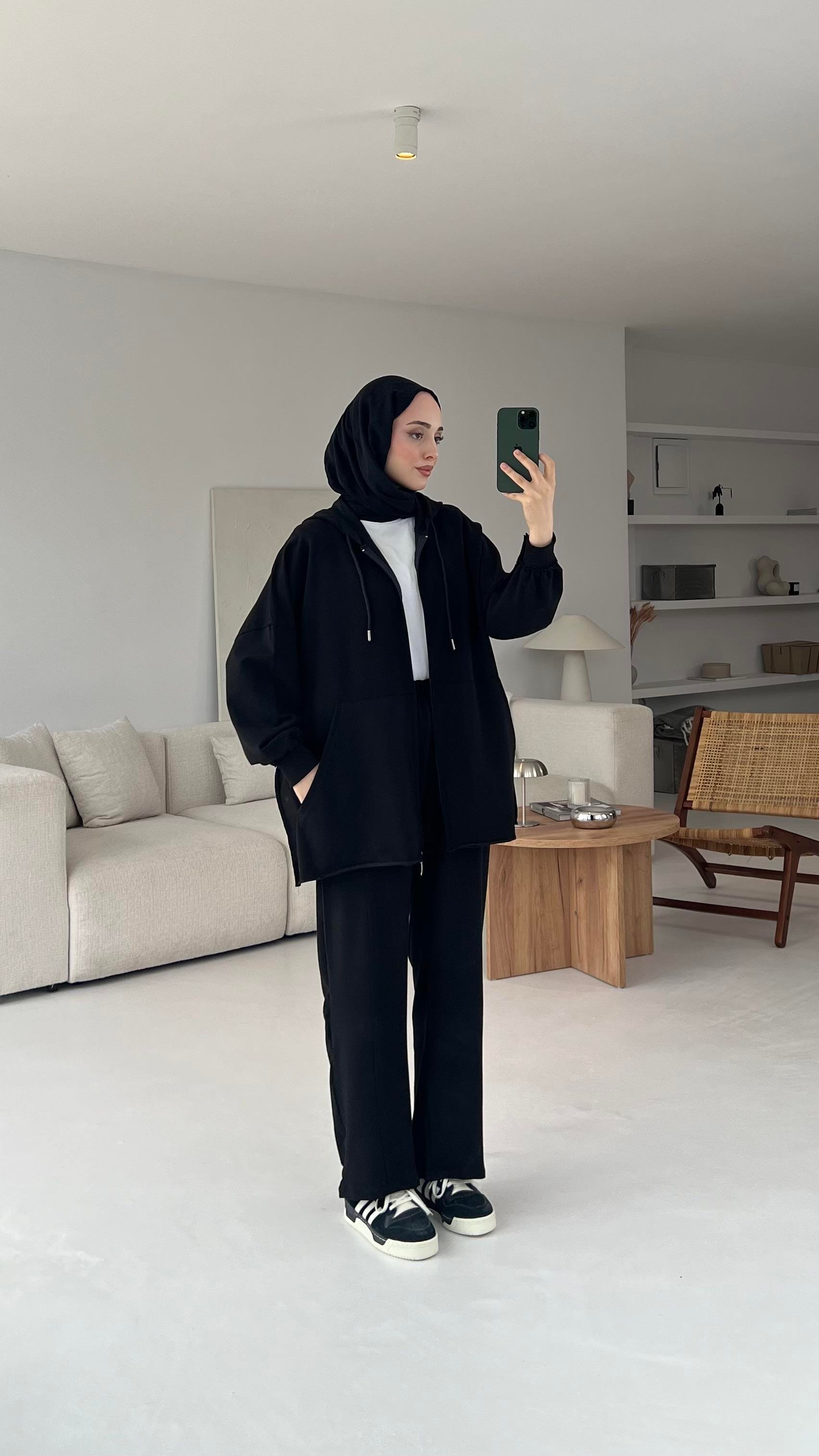 Fermuarlı Dikişsiz Takım Siyah