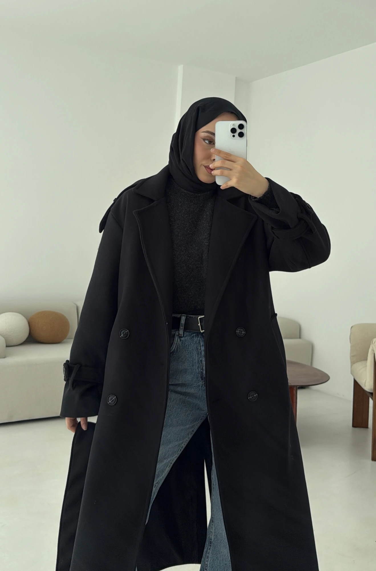 Premium Uzun Kaşe Kaban Siyah