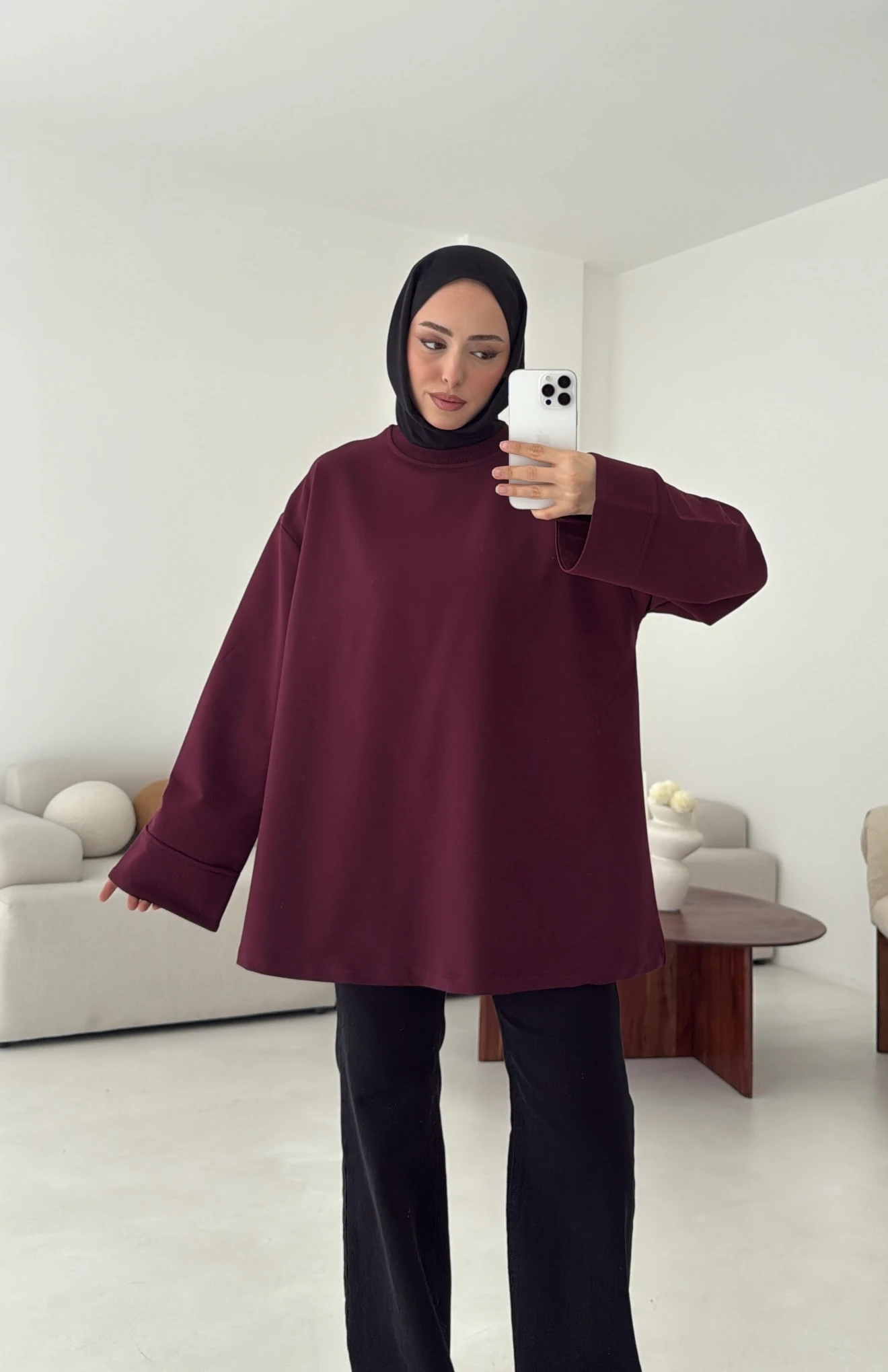 Dikiş Detay Basic Sweat Mürdüm