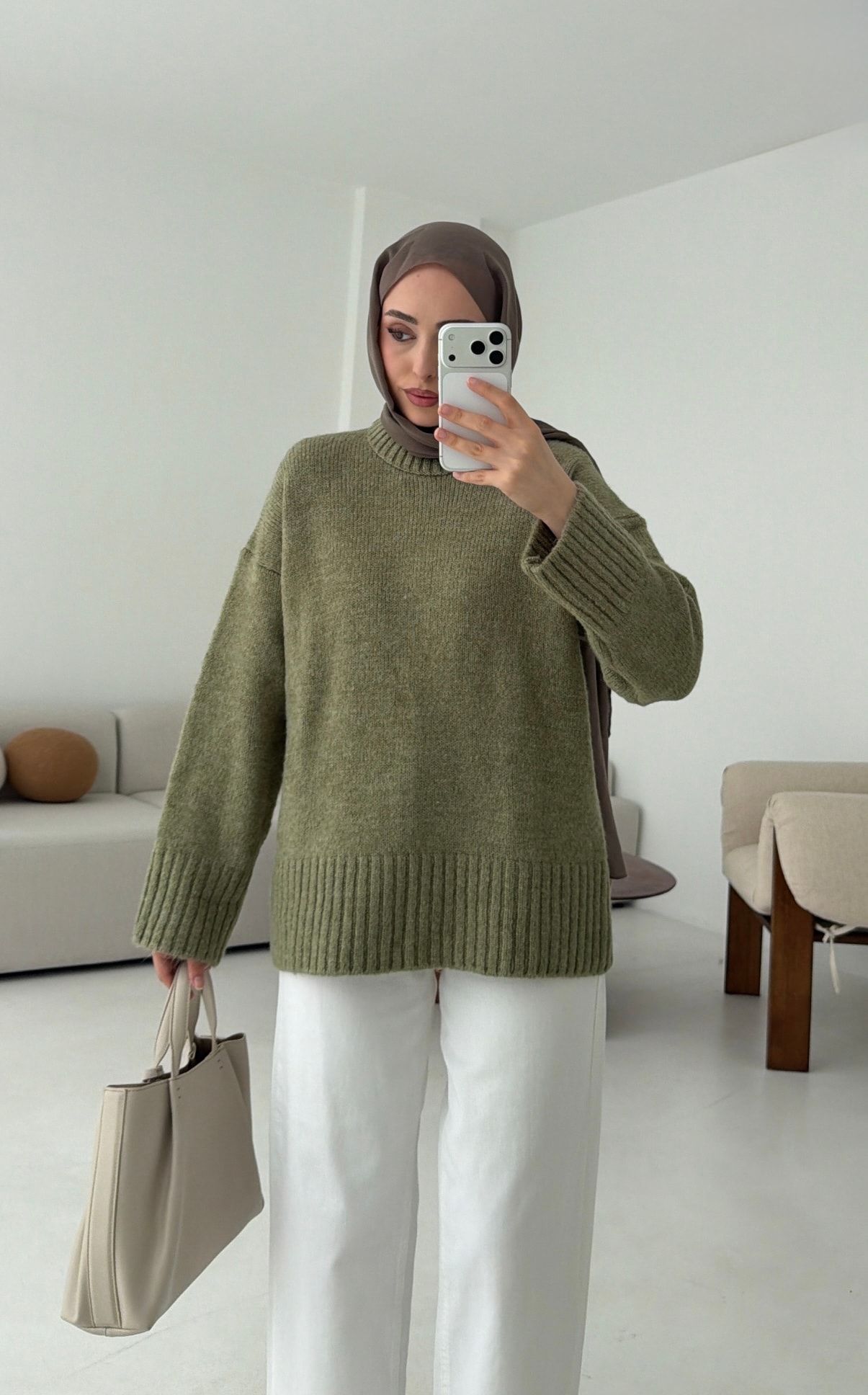 Oversize Soft Triko Kazak Yeşil