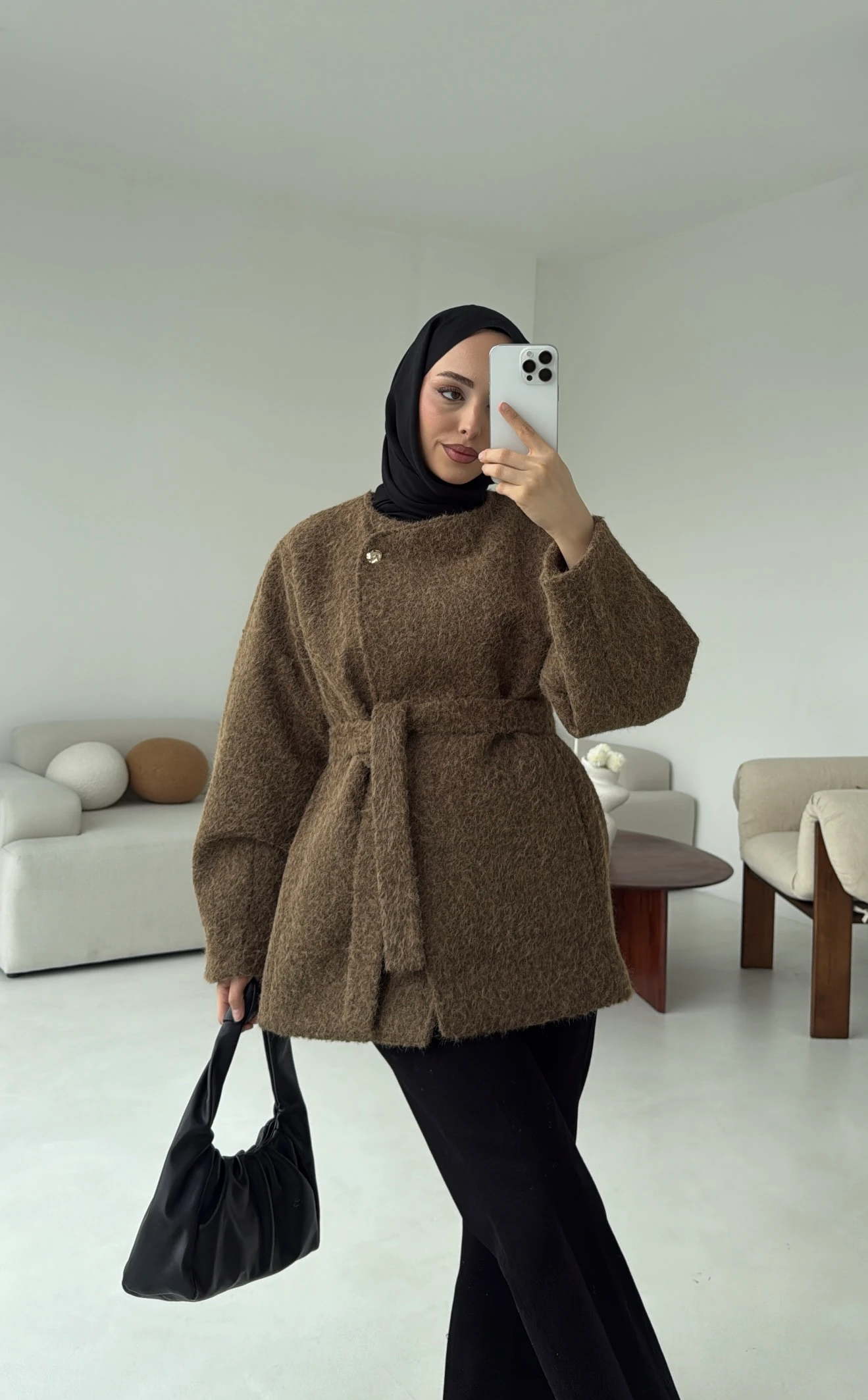 Tek Dügmeli Keçe Kaban Haki