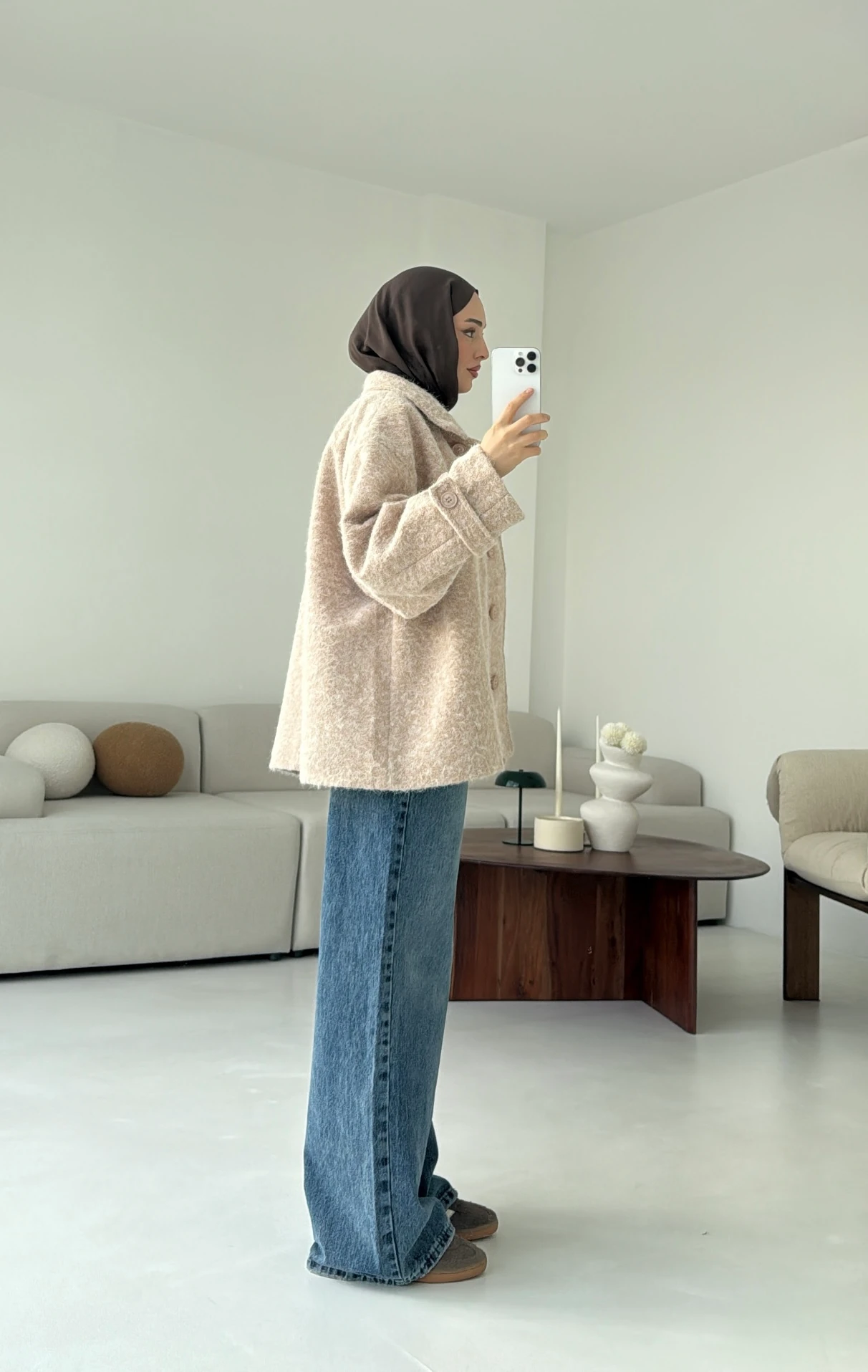 Boucle Yaka Detay Kaban Bej