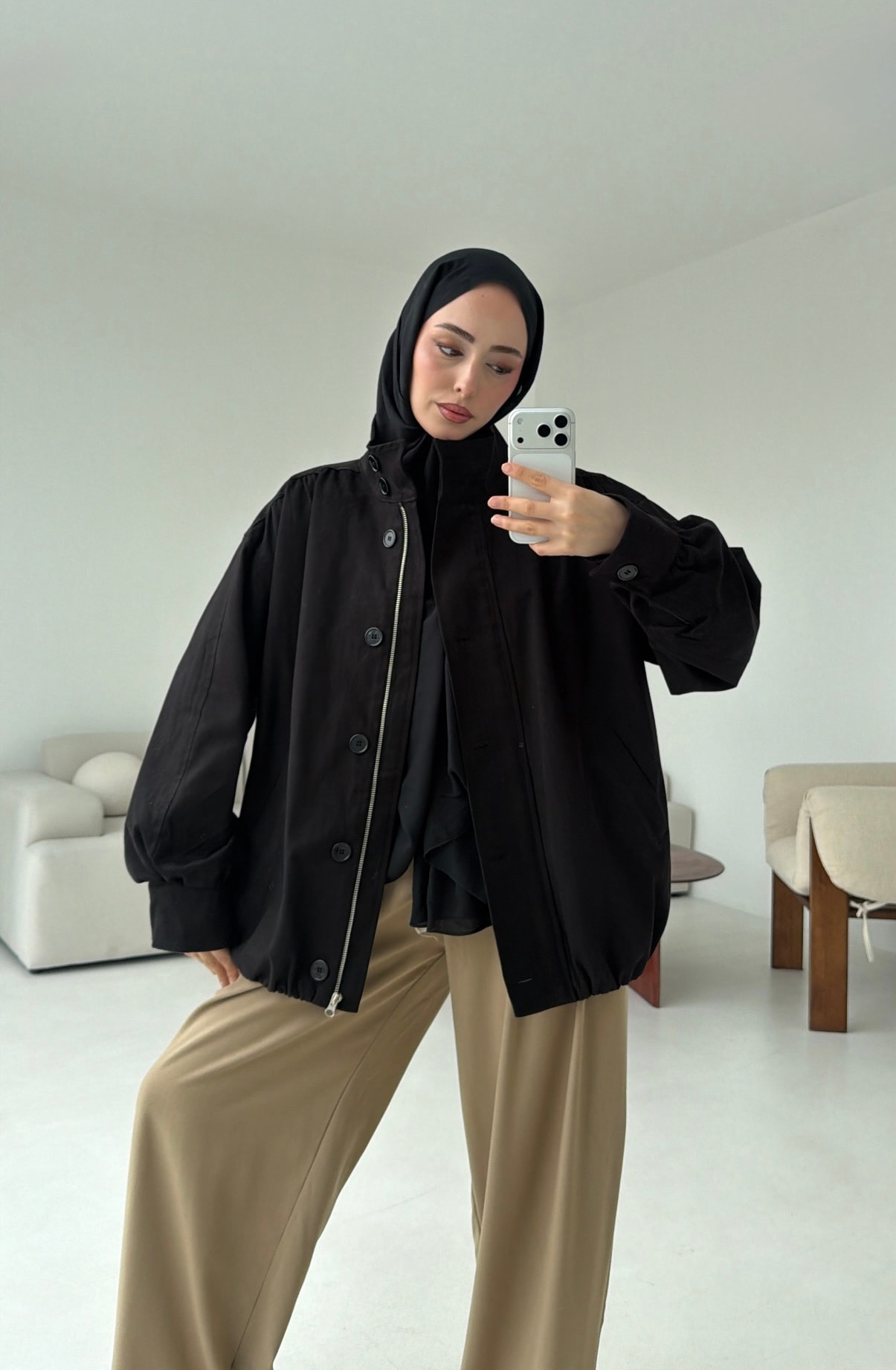 Bomber Gabardin Ceket Siyah