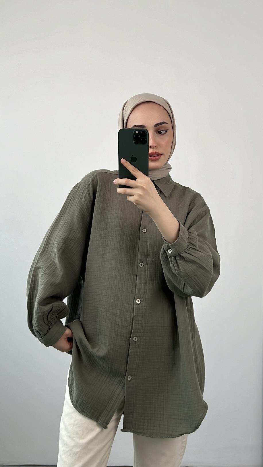 Oversize Müslin Gömlek Haki