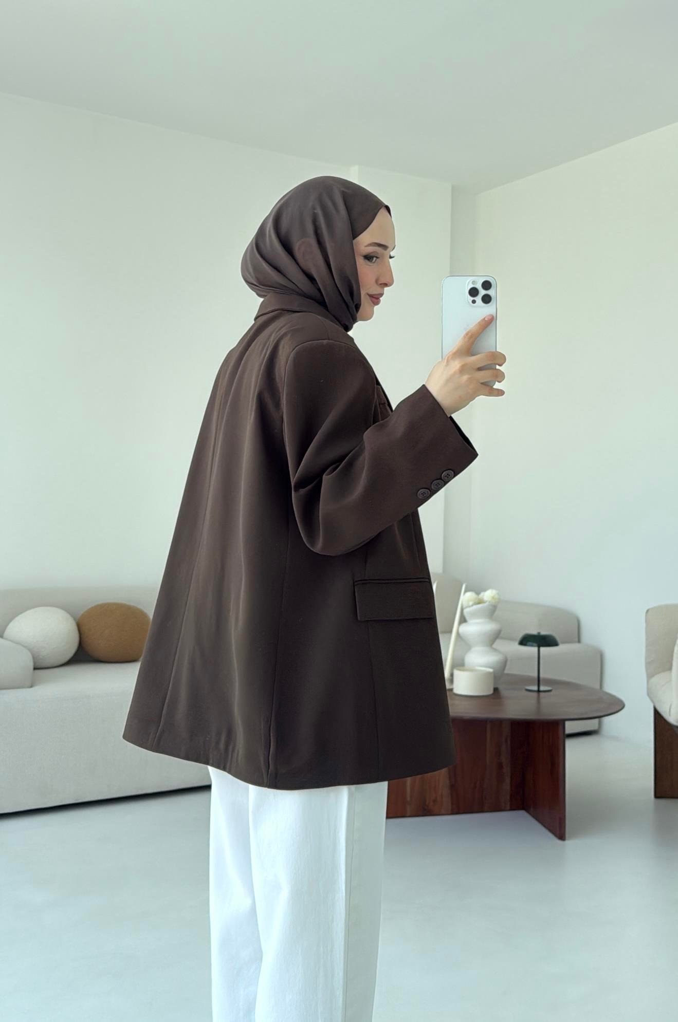 Çift Dügmeli Oversize Blazer Ceket Kahve