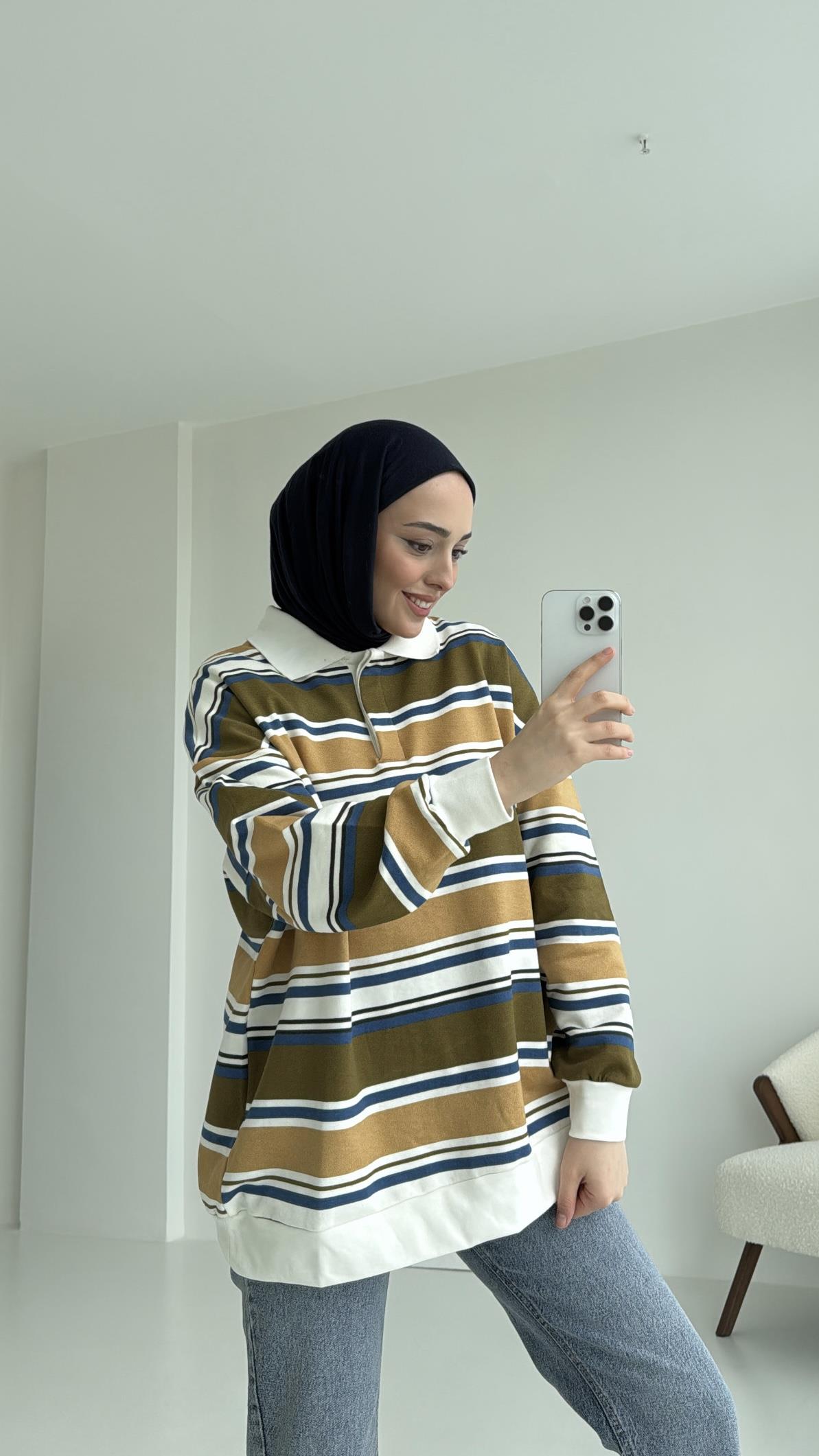 Polo Yaka Yeşil Sweatshirt