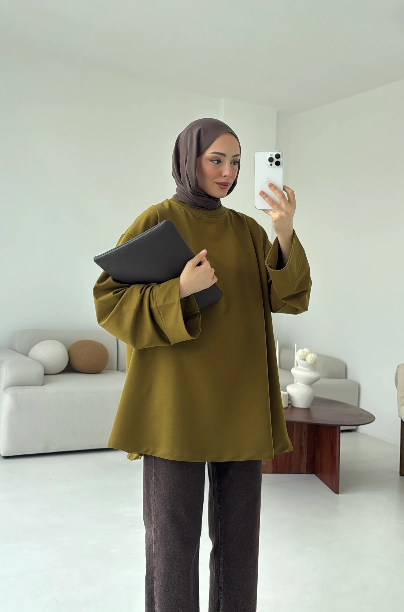 Dikiş Detay Basic Sweat Olive