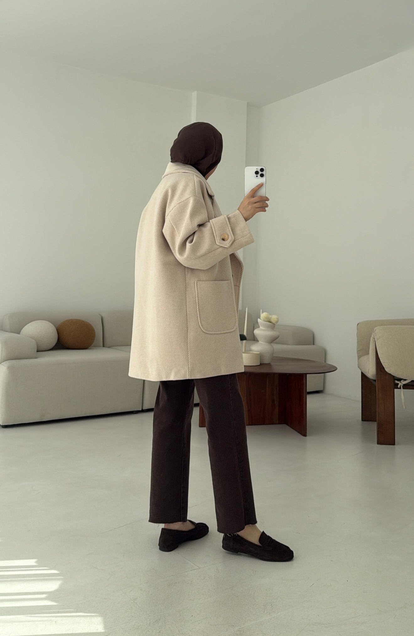 Bej Geçişli Kaşe Kaban