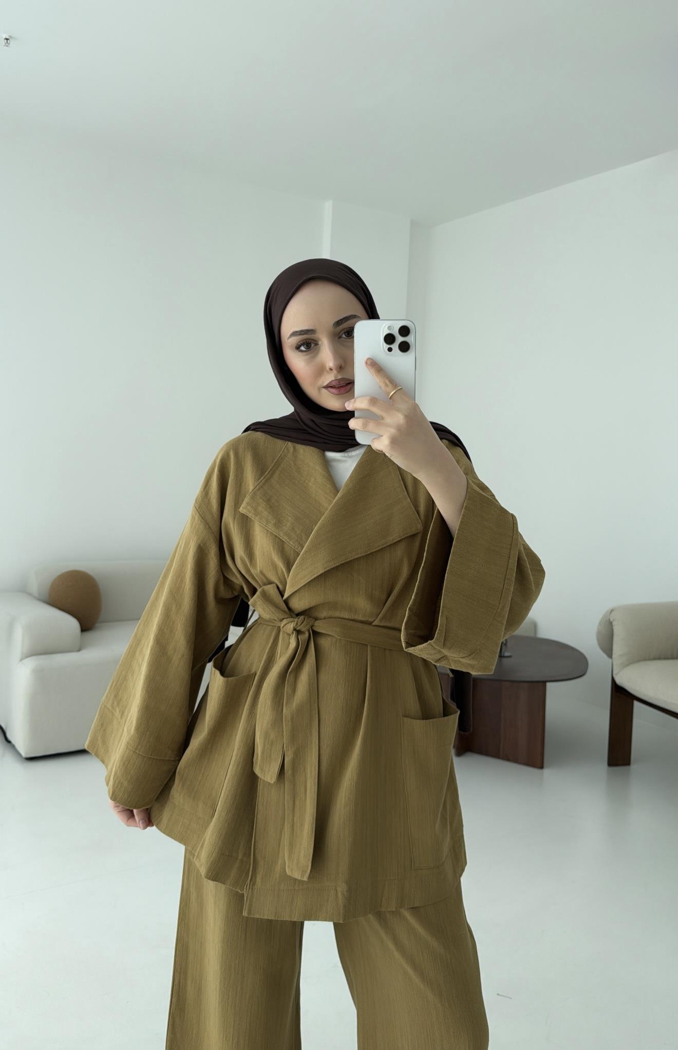 Keten Ceketli Takım Hardal