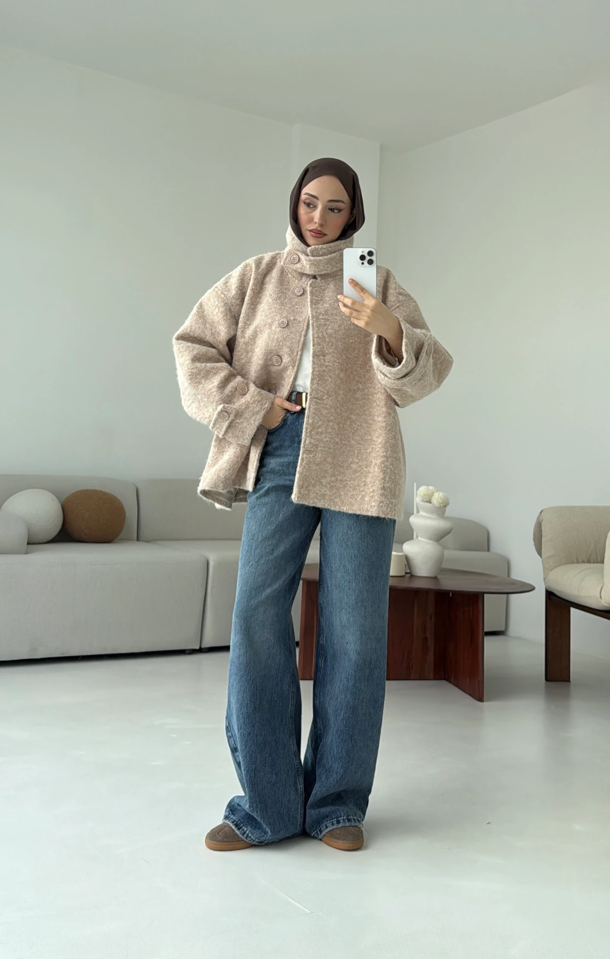 Boucle Yaka Detay Kaban Bej