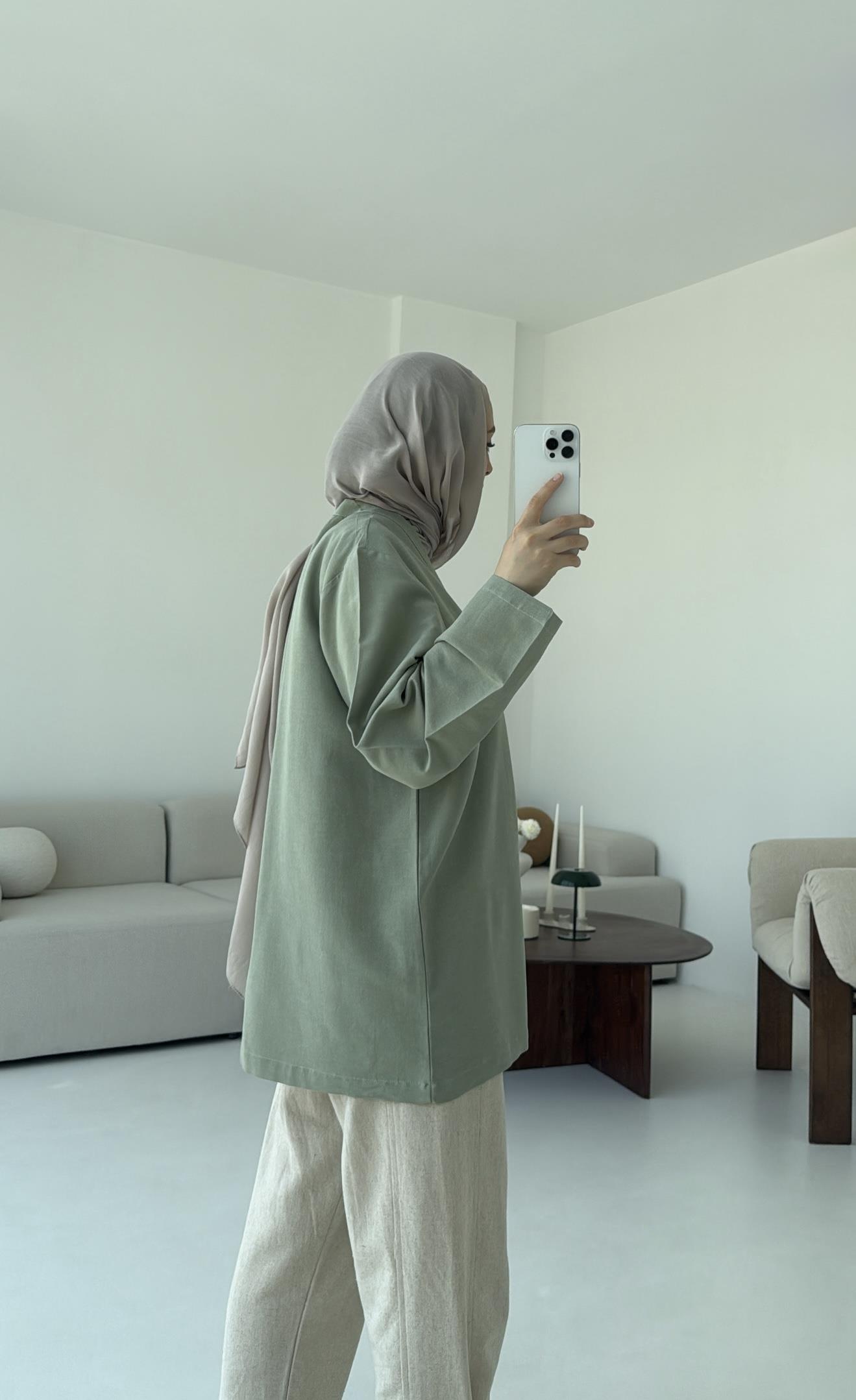 Keten Üç Bağlamalı Kimono Çağla