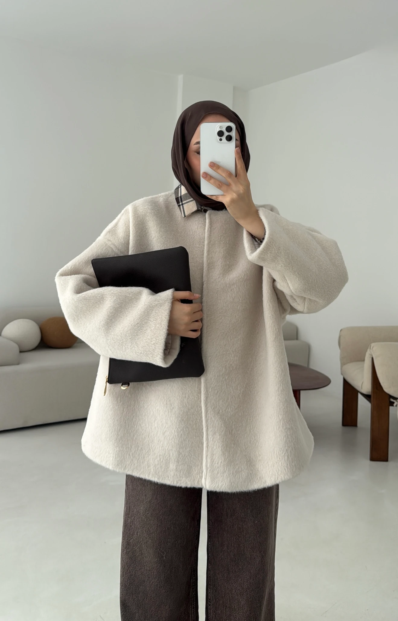 Gizli Düğmeli Kaban Bej