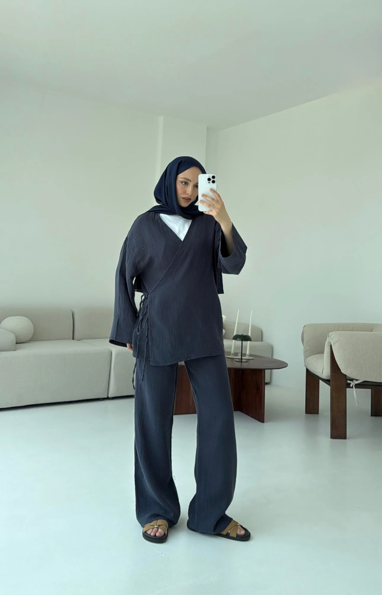 Müslin Yandan Baglamalı Takım Lacivert