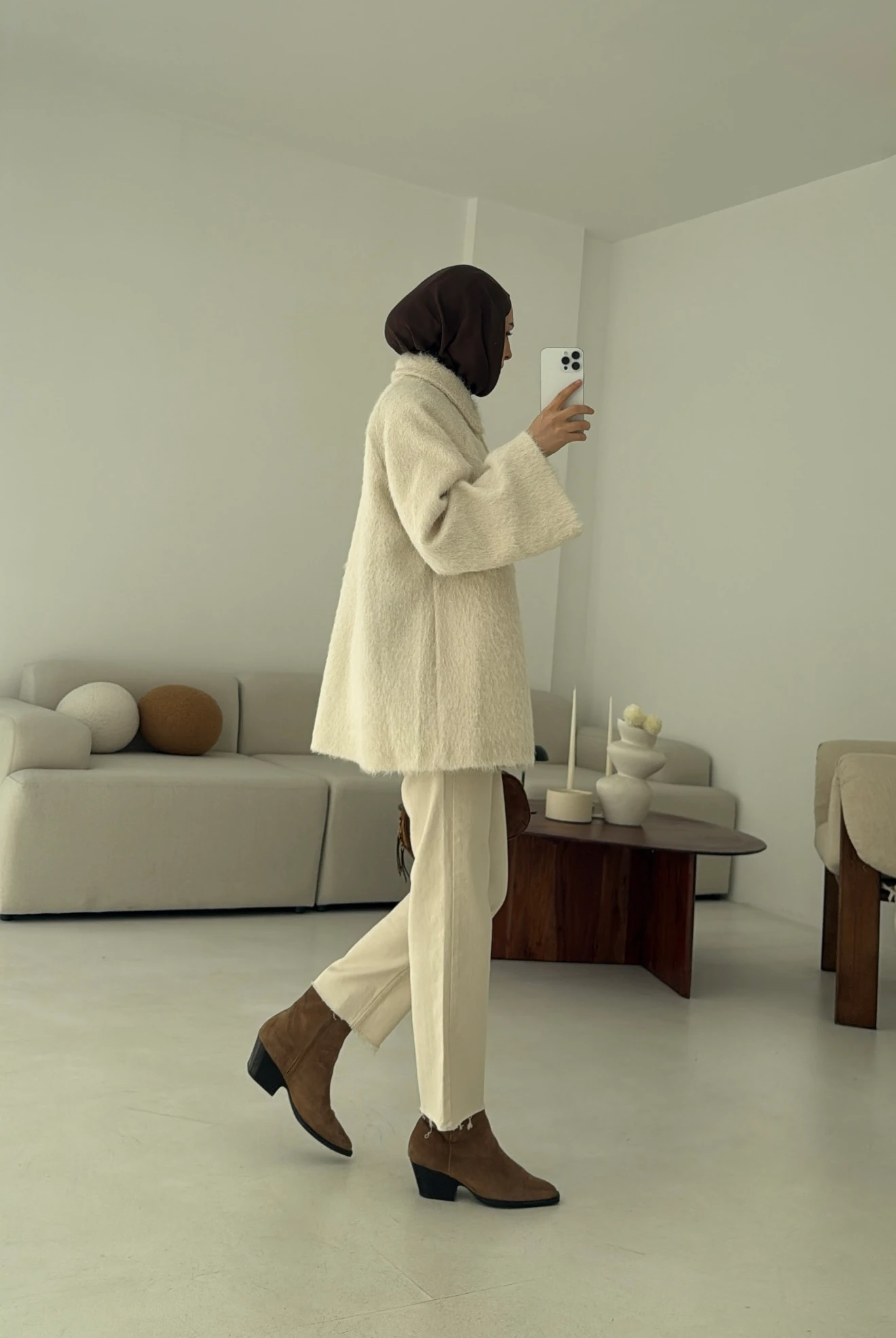 Mohair Reglan Kol Kaban Krem