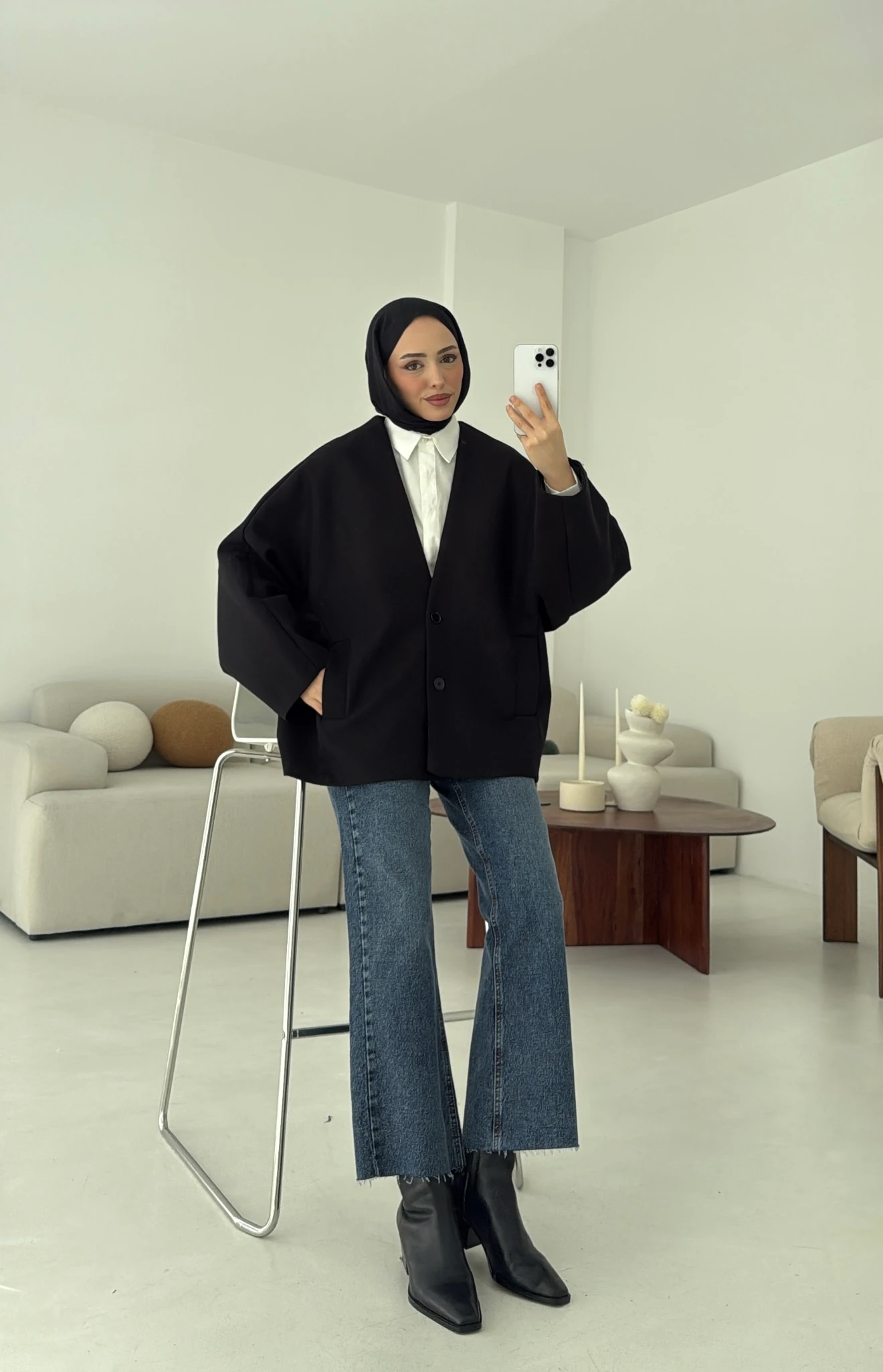 Soft Oversize Kaşe Kaban Siyah