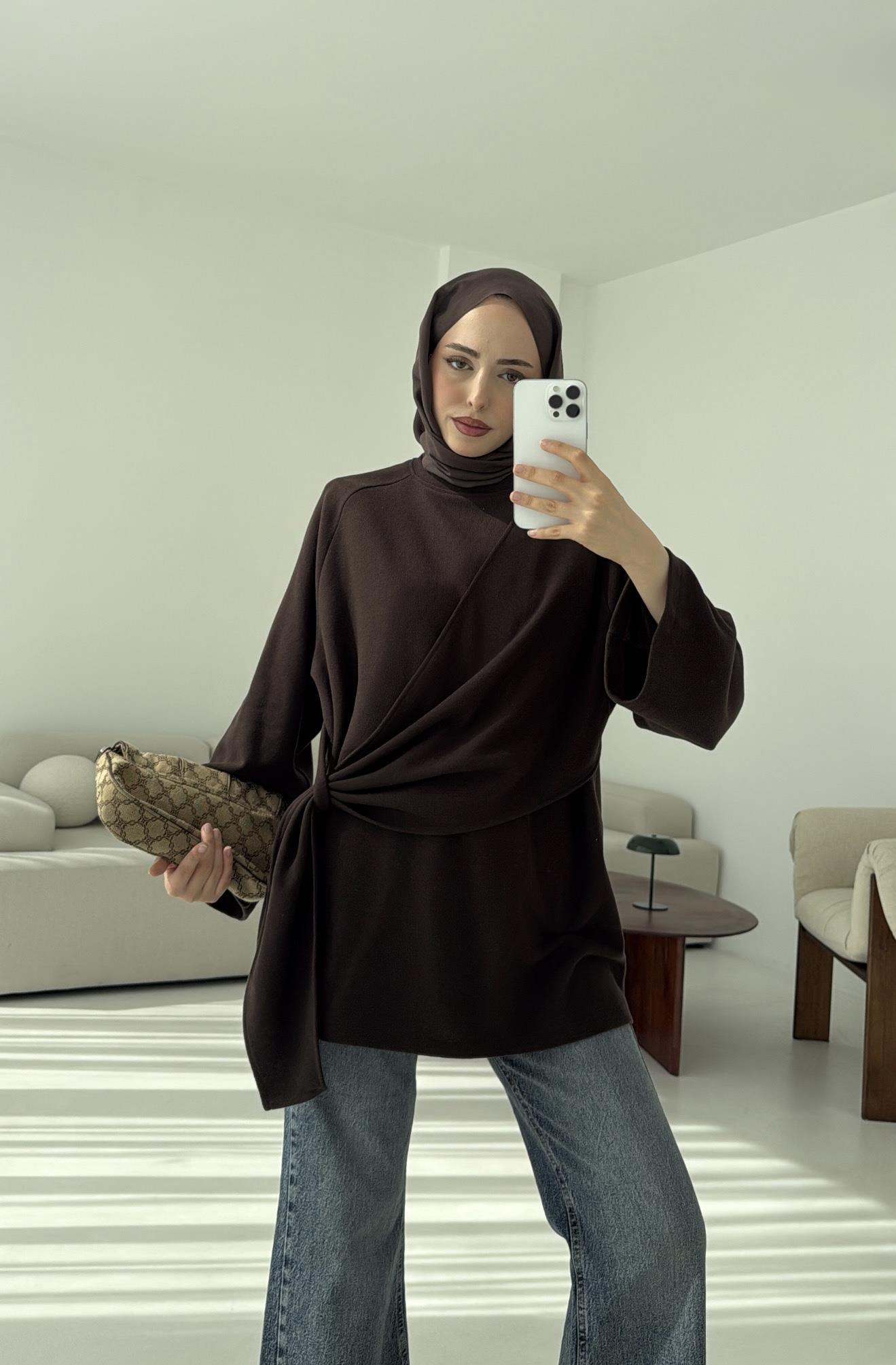Yandan Şallı Tunik Kahve