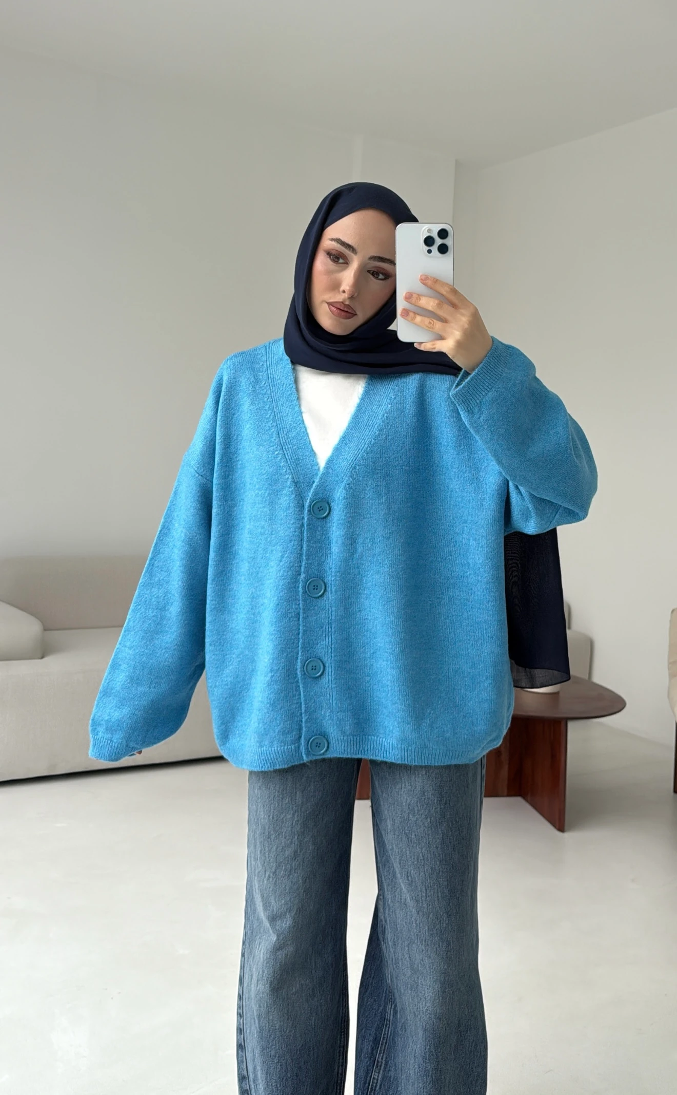 Oversize Yünlü Kazak Mavi