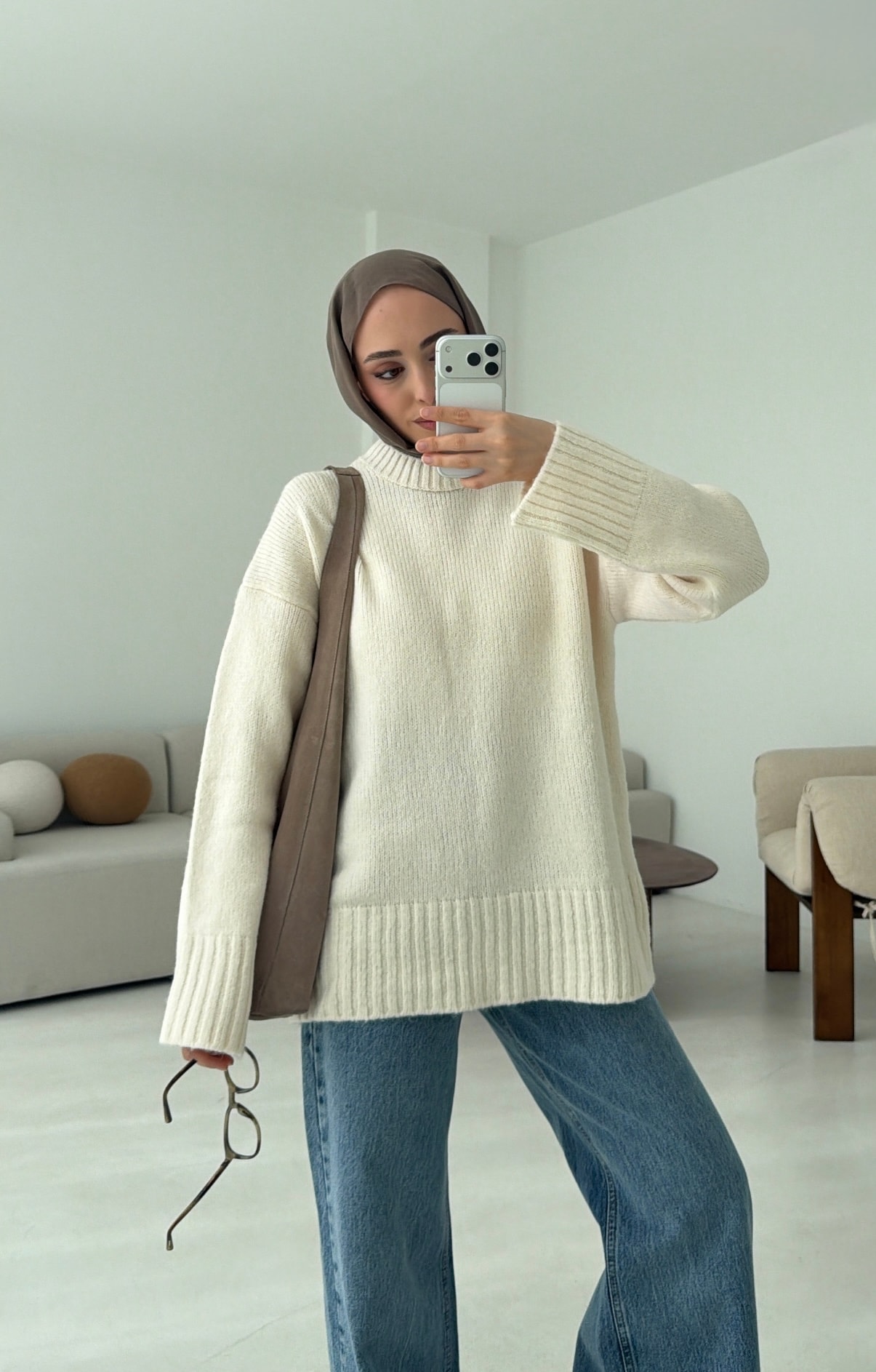 Oversize Soft Triko Kazak Krem