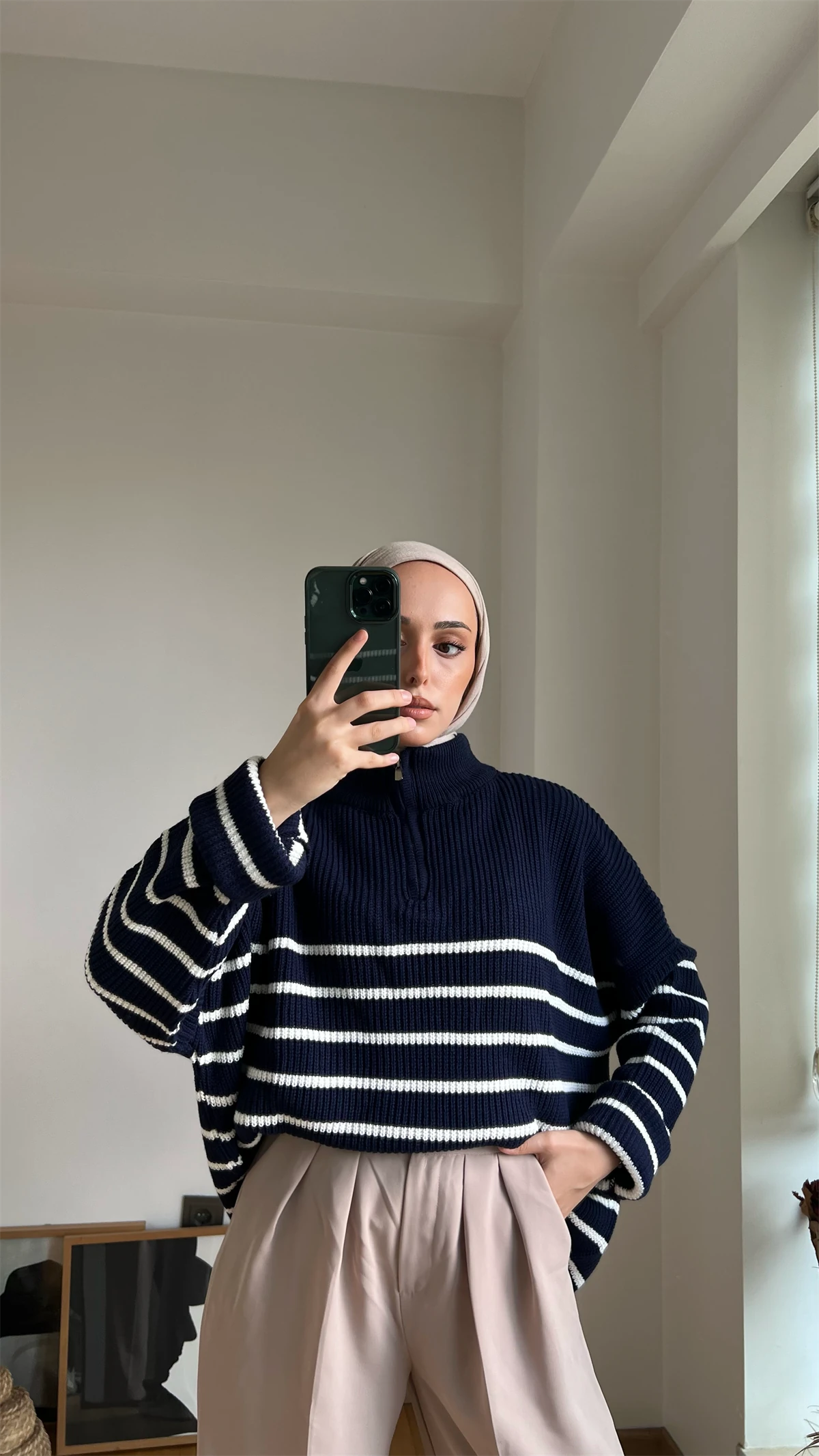 Lacivert Beyaz Triko Kazak