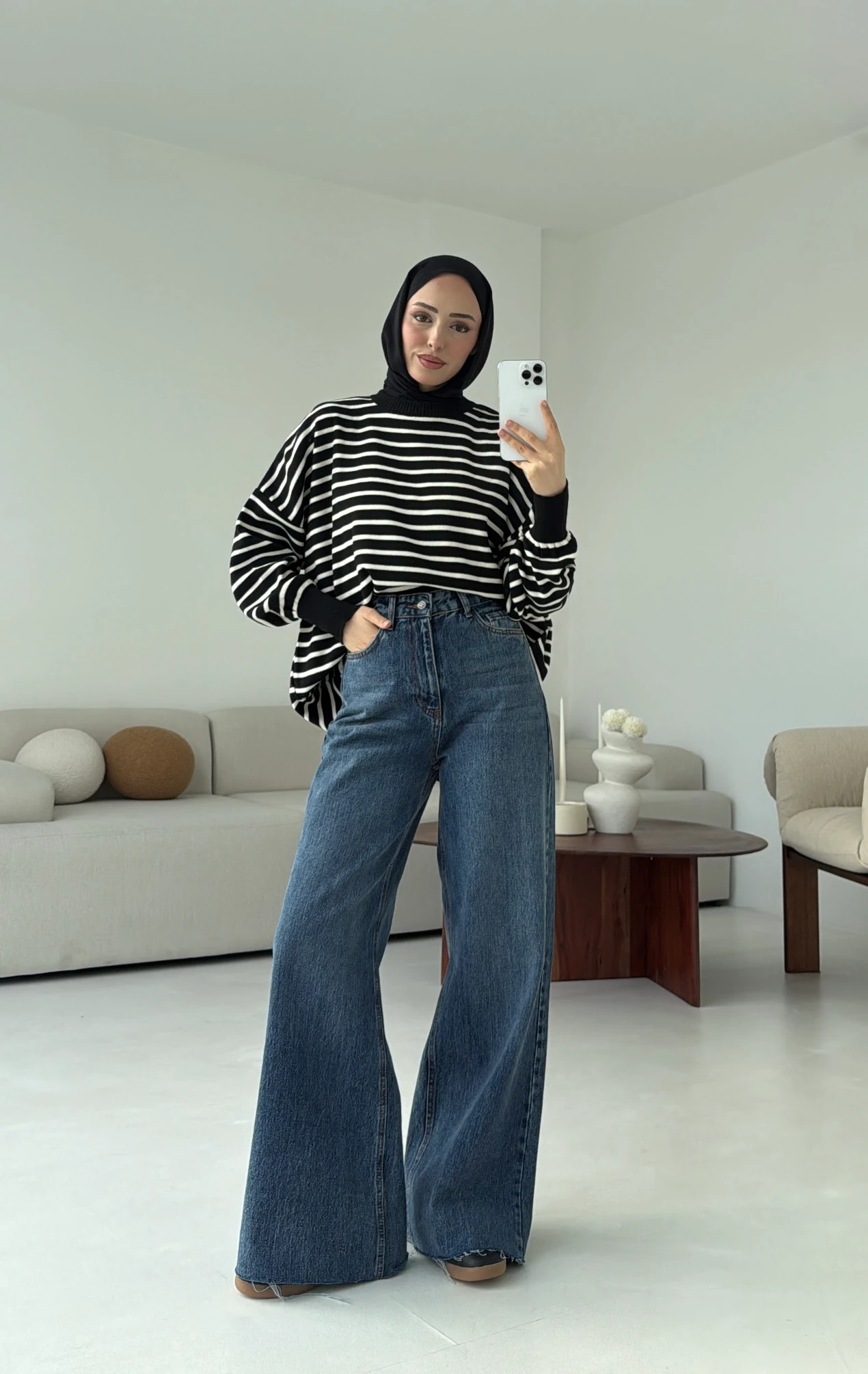 Çizgili Triko Kazak Siyah