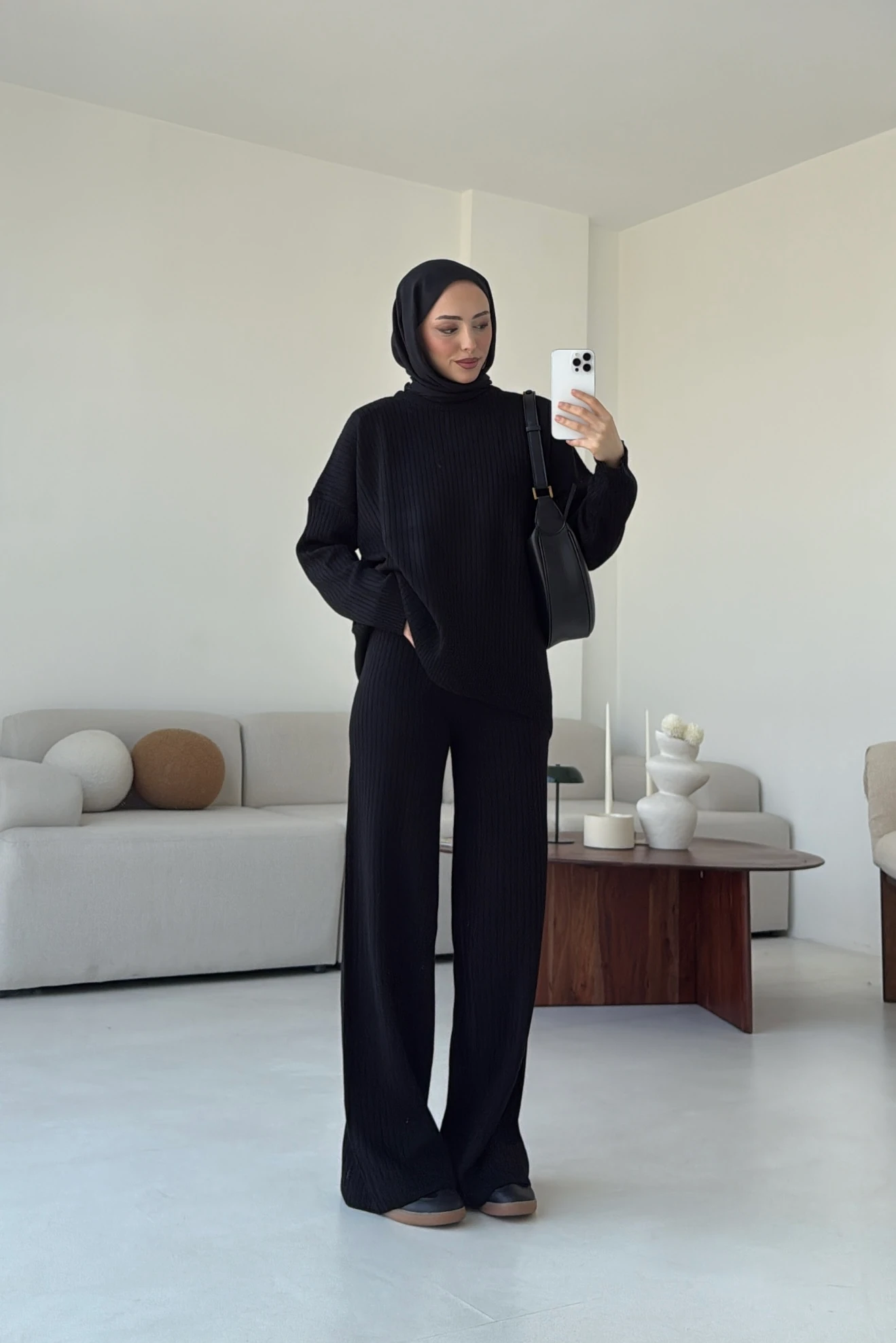 Bisiklet Yaka Triko Takım Siyah