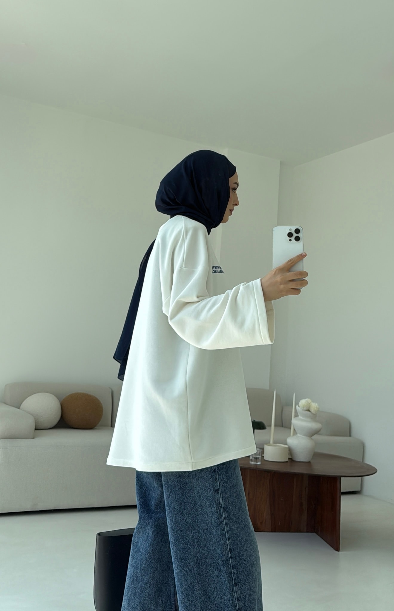 Nakışlı Oversize Sweatshirt Beyaz