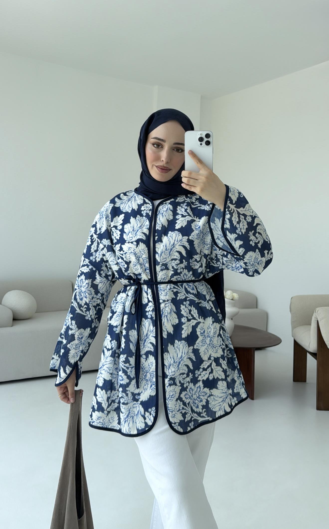 Dijital Baskılı Kimono Lacivert