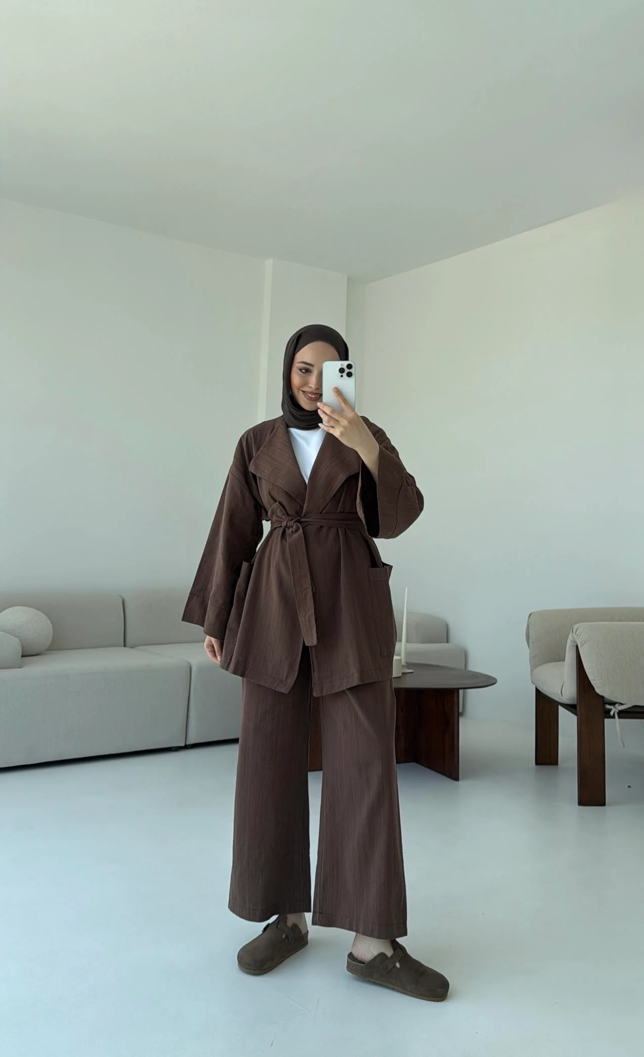 Keten Ceketli Takım Kahve